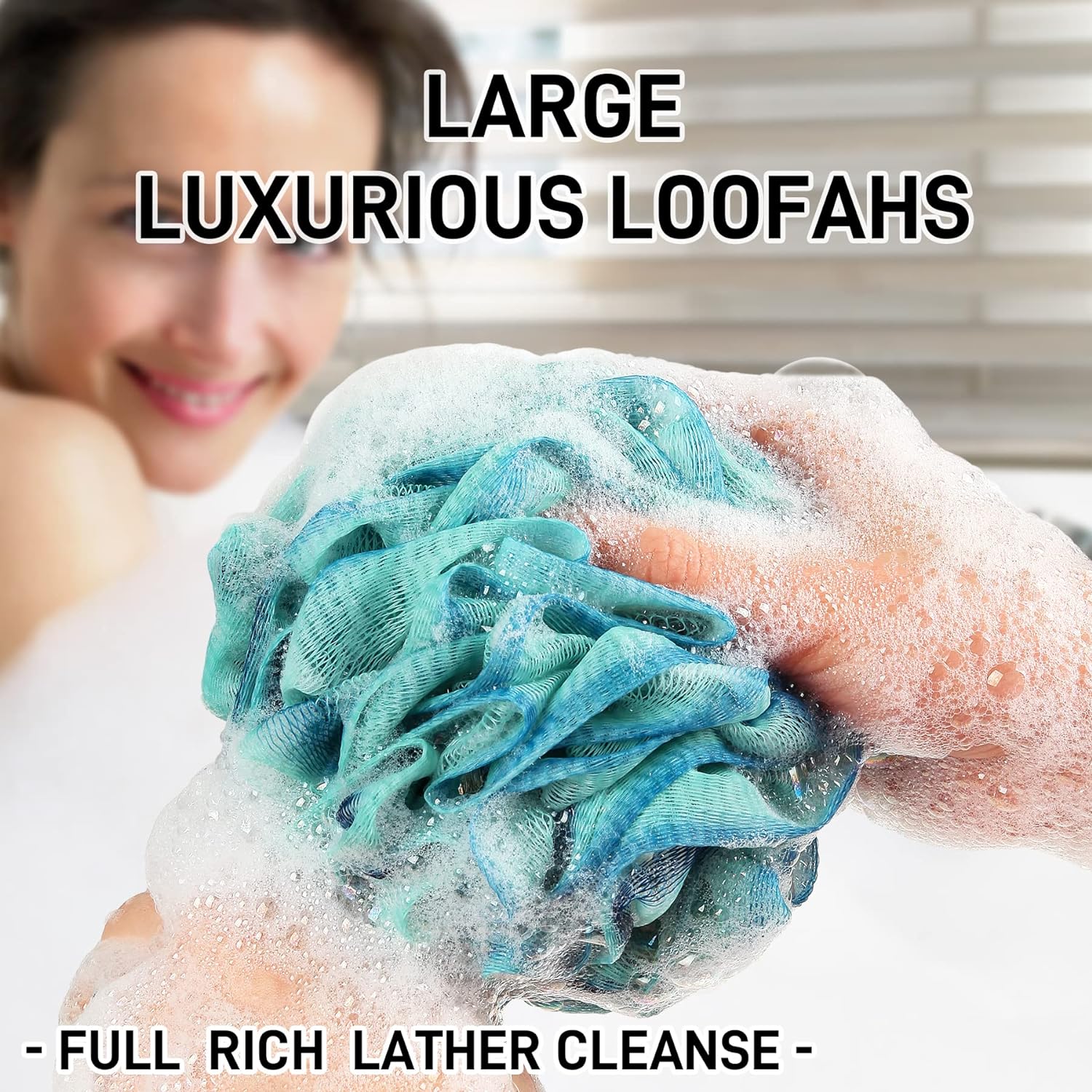 Shower Loofah Bath Sponge 75g - 4 Pack Large Soft Nylon Mesh Puff for Men, Loofah Shower Exfoliating Scrubber Pouf, Full Cleanse, Beauty Bathing Accessories