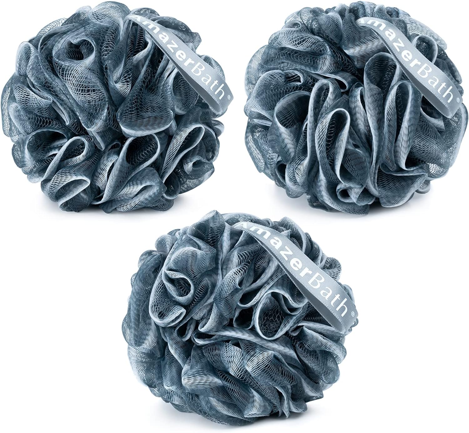 AmazerBath Loofah Sponge, Shower Loofah for Men and Women - Body Scrubber Loofa Set of 3 Classic Black & White Edge, Bath Sponge 60g/PCS