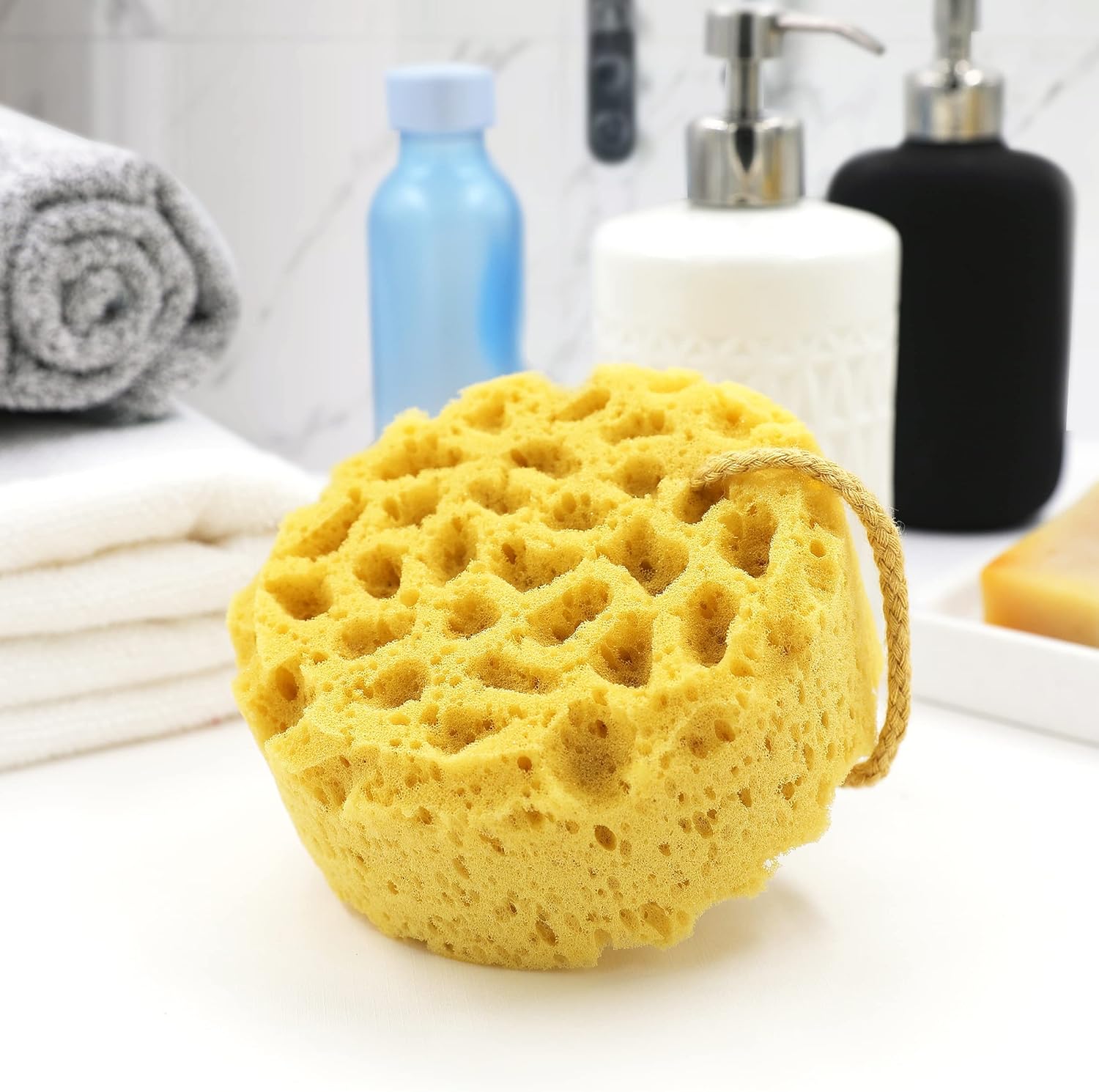 myHomeBody Premium Bath Sponge, Foam Loofah Sponge, Body Sponge for Shower - Large Size, Lots of Lather, Curvy, 3 Pack
