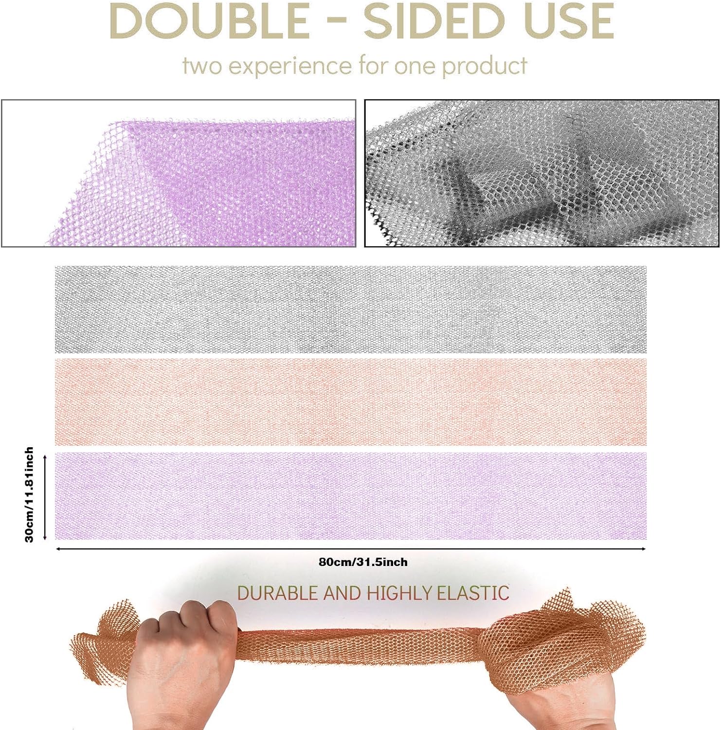 UJFQBH 3 Pieces African Bath Sponge African Net Long Net Bath Sponge Exfoliating Shower Body Scrubber Back Scrubber Skin Smoother,Great for Daily Use (Pink,Yellow,Purple)