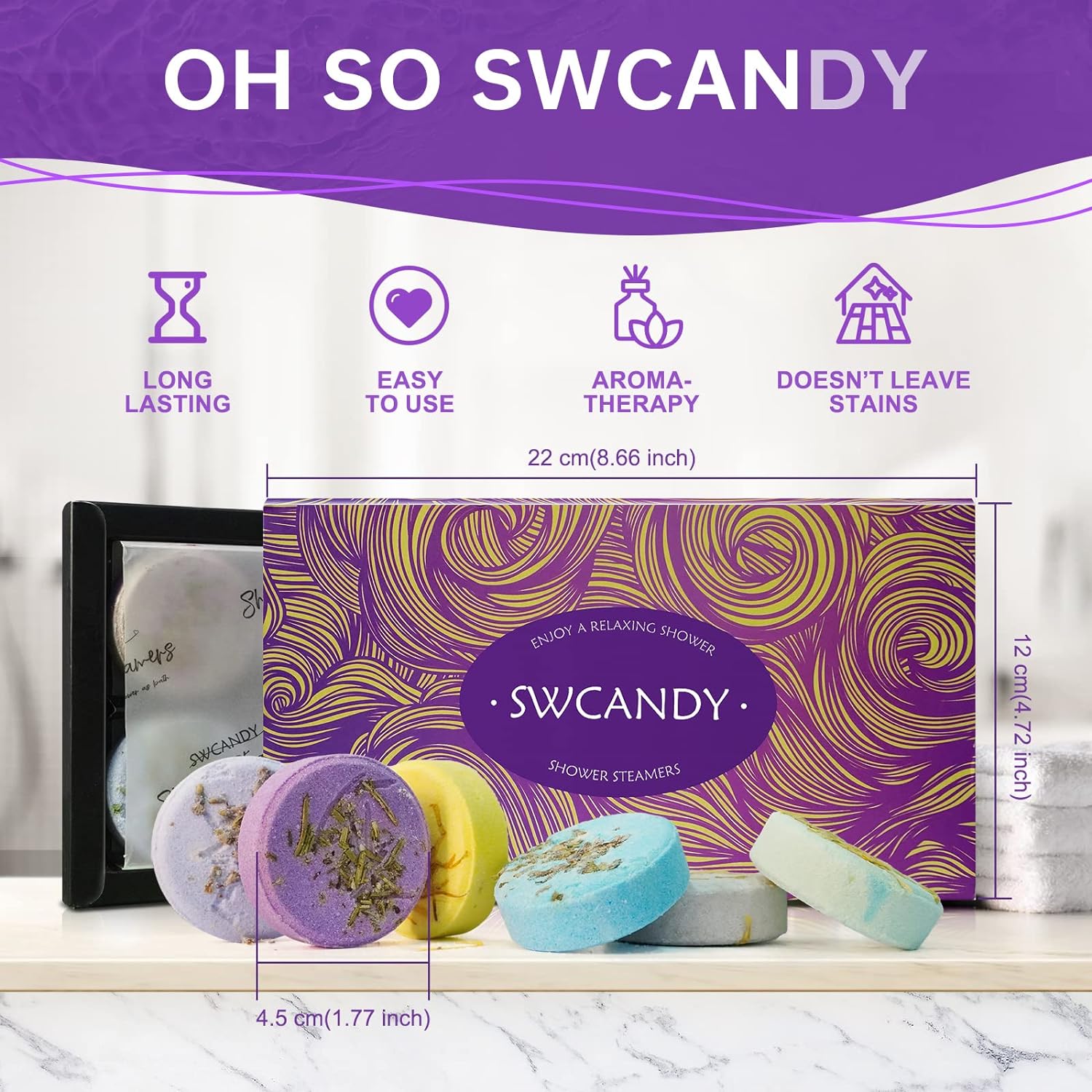 Aromatherapy Shower Steamers Valentines Day Gifts for her - Swcandy 8 Pcs Bath Bombs Valentine's Day Gifts for Women, Shower Bombs Self Care with Essential Oils, Relaxation Home SPA Lavender