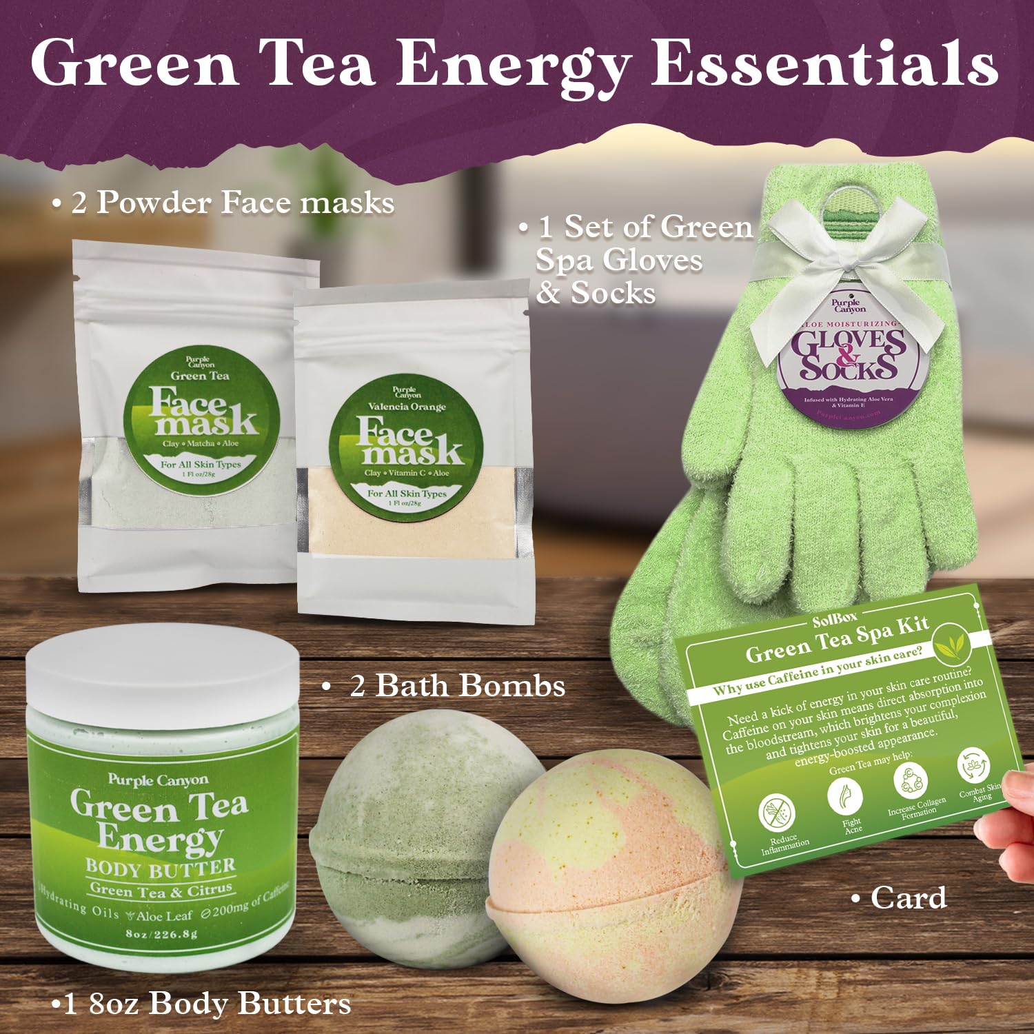 Purple Canyon Mystic Spa Box | 7 Piece Full Size Lavender Spa Kit for Self Care | Bath and Body Gifts for Women