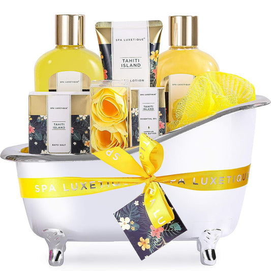 Spa Luxetique Spa Gift Baskets for Women - 8pcs Yellow Gifts for Women, Womens Gifts Includes Body Lotion, Bubble Bath, Bath Sets for Women Gift, Valentines Day Gifts for Her