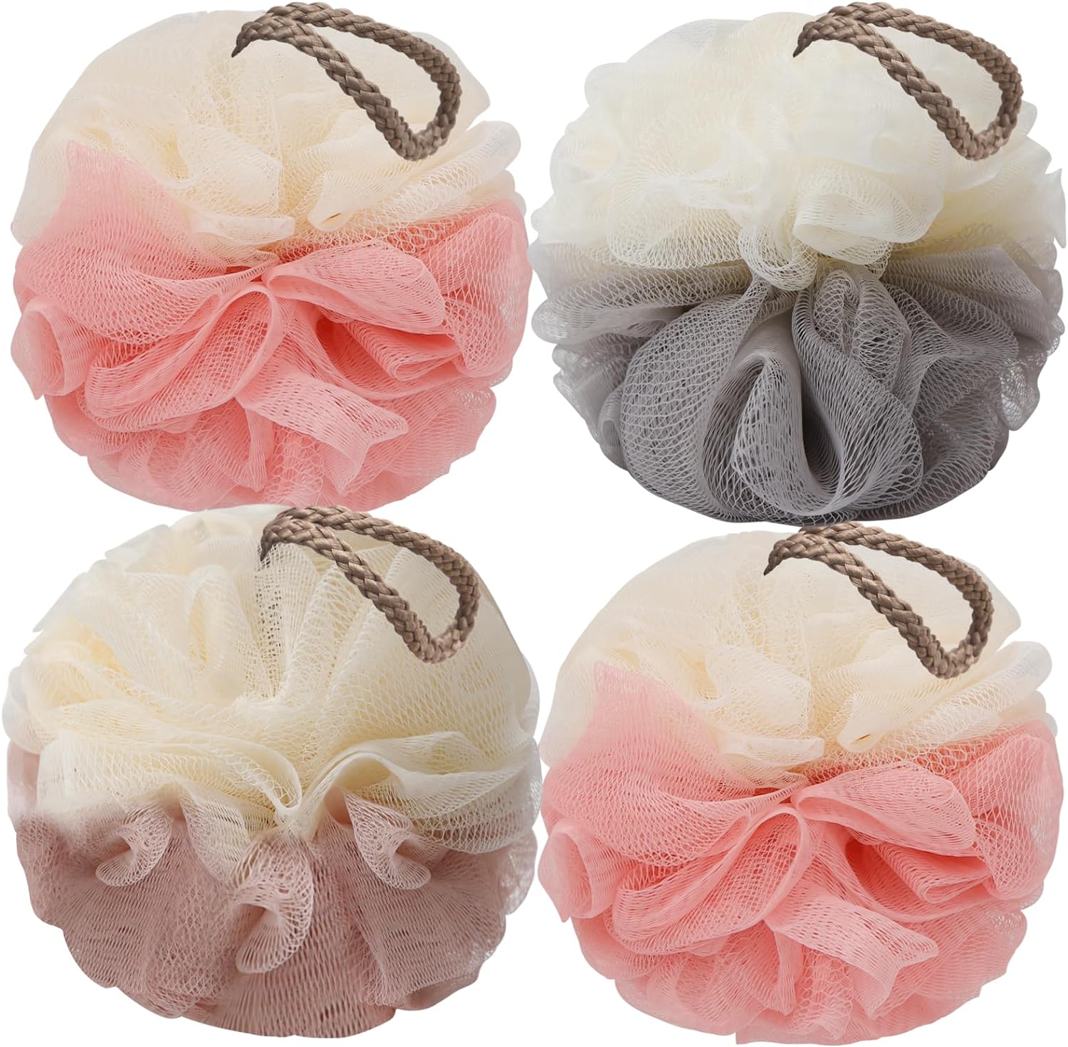 FARMOGA Bath Loofah Sponge Back Scrubber Shower Sponge Soft Mesh Exfoliator Pouf Shower Ball Bath Sponges for Women and Men Bath Accessories (4Pcs 50g Multi Colour)