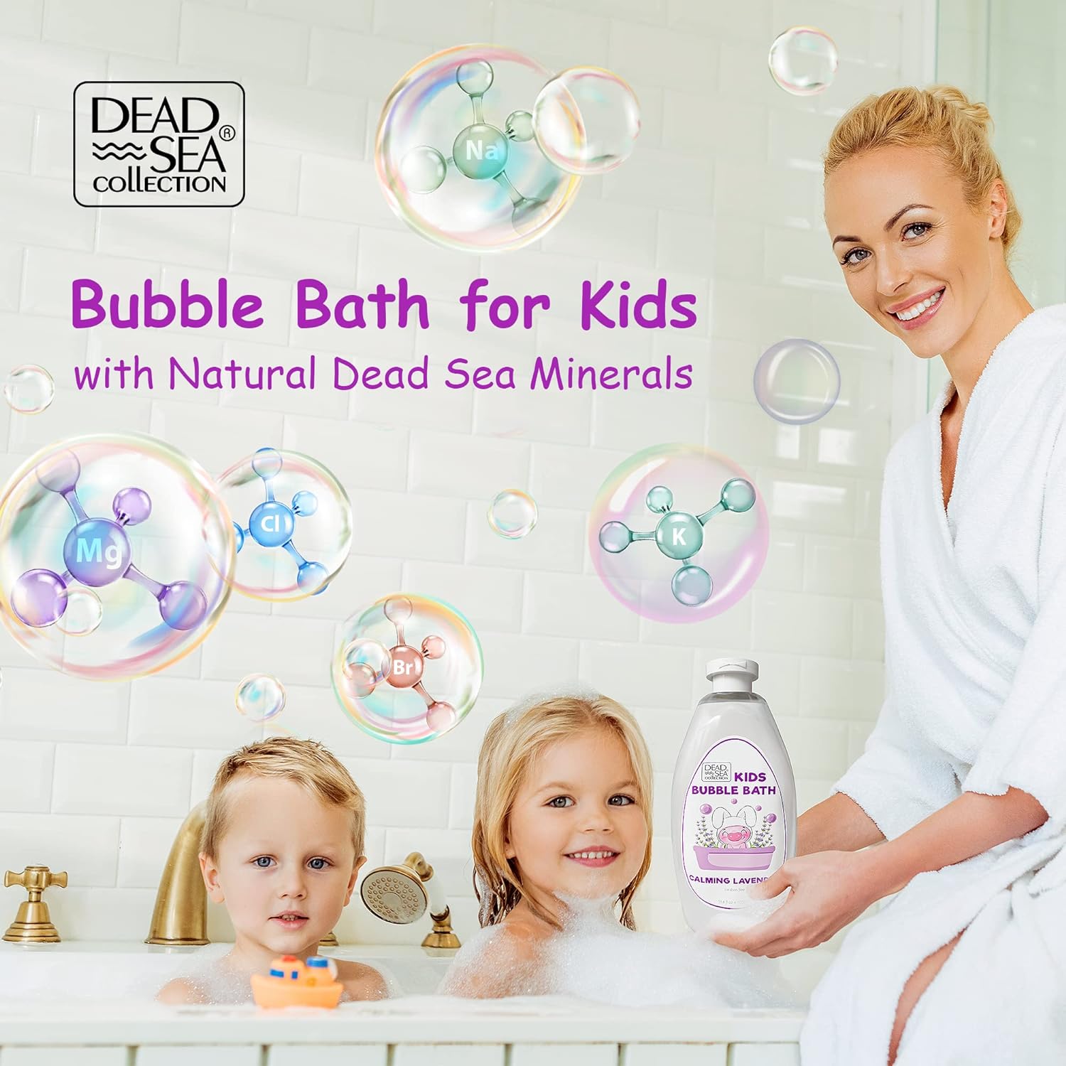 Dead Sea Collection Bubble Bath Kids with Calming Lavender Scent - Cleansing and Moisturizing Kids Bubble Bath - with Natural Dead Sea Minerals - Pack of 2 Large Bottle (33,8 fl oz Each)