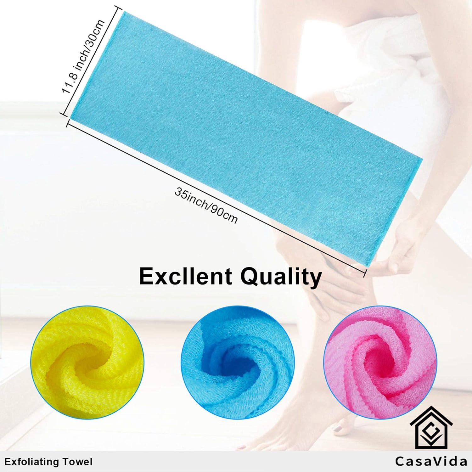 CasaVida Exfoliating Washcloth Back Scrubber for Shower Exfoliating Body Scrubber Japanese Beauty Washcloth African Net Sponge Bath Korean Loofah Towel Wash Cloth Body Shower Scrub Towel 3 Pack