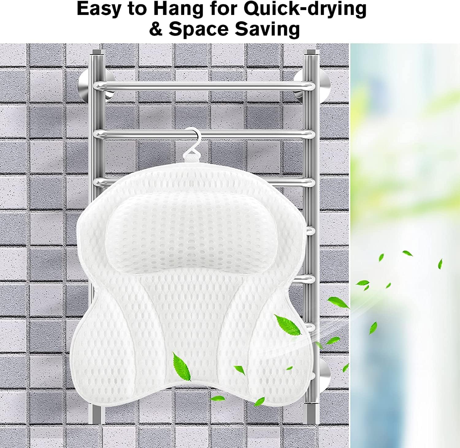 SwiftComfort Luxury Bath Pillow, Ergonomic Bathtub Spa Pillow with 4D Air Mesh Technology and 6 Suction Cups, Helps Support Head, Back, Shoulder Neck, Fits All Bathtub, Hot Tub Home, White