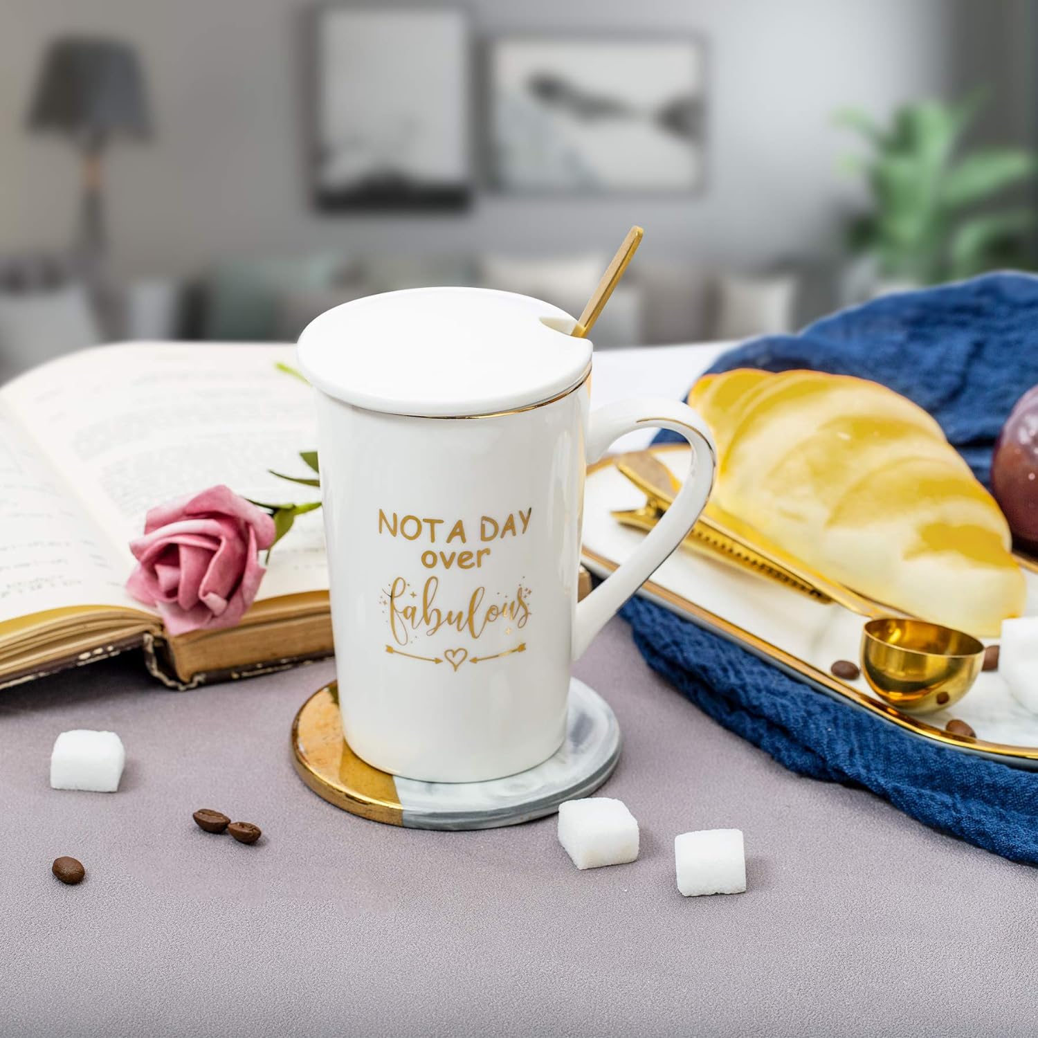 Jumway Not A Day Over Fabulous Mug Gifts Set- Birthday Gifts for Women - Funny Birthday Gift Ideas for Her,Friends, Coworkers, Her, Wife, Mom, Daughter, Sister, Aunt Ceramic Marble Mug 14 Oz