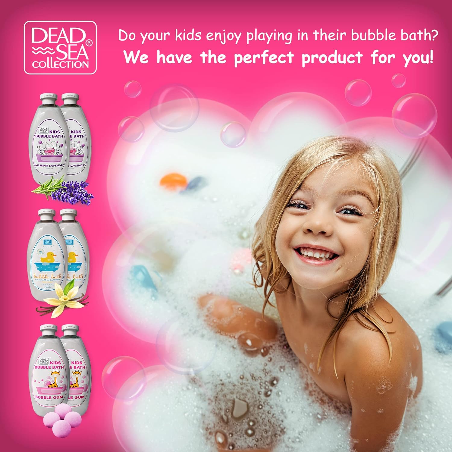 Dead Sea Collection Bubble Bath Kids with Calming Lavender Scent - Cleansing and Moisturizing Kids Bubble Bath - with Natural Dead Sea Minerals - Pack of 2 Large Bottle (33,8 fl oz Each)