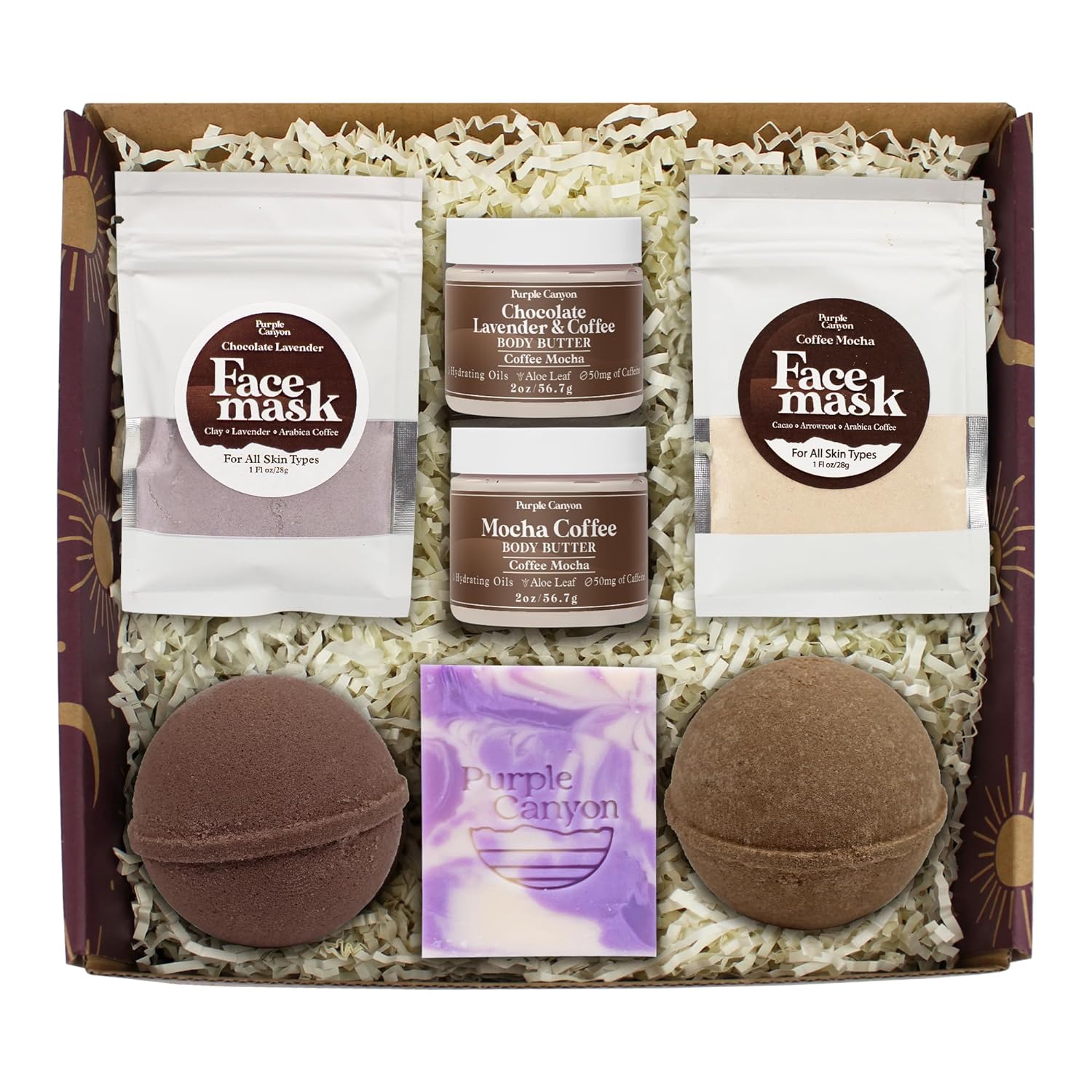 Purple Canyon Mystic Spa Box | 7 Piece Full Size Lavender Spa Kit for Self Care | Bath and Body Gifts for Women