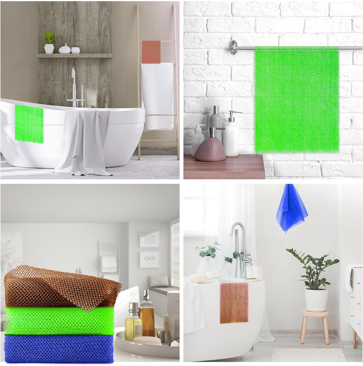 UJFQBH 3 Pieces African Bath Sponge African Net Long Net Bath Sponge Exfoliating Shower Body Scrubber Back Scrubber Skin Smoother,Great for Daily Use (Pink,Yellow,Purple)