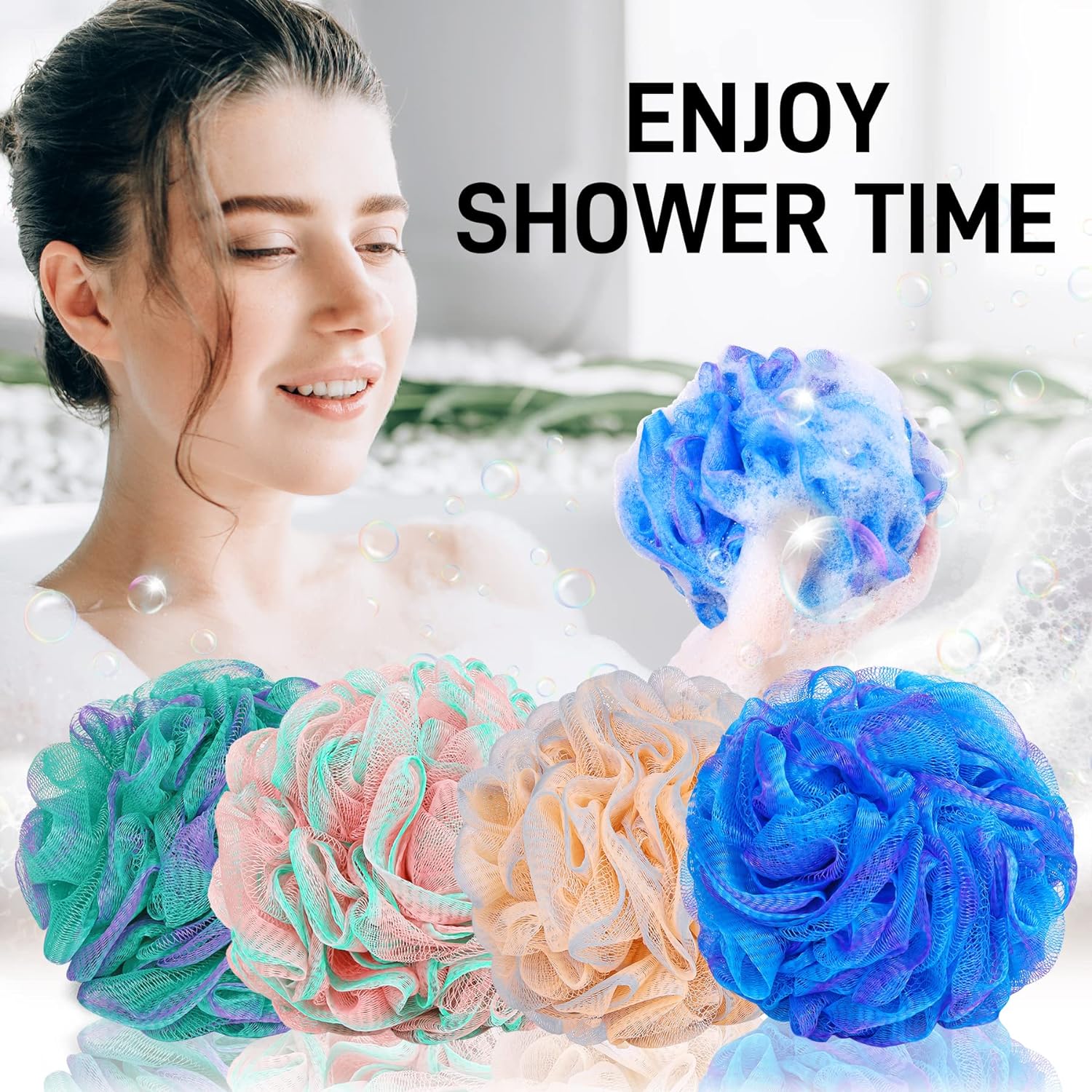 Shower Loofah Bath Sponge 75g - 4 Pack Large Soft Nylon Mesh Puff for Men, Loofah Shower Exfoliating Scrubber Pouf, Full Cleanse, Beauty Bathing Accessories