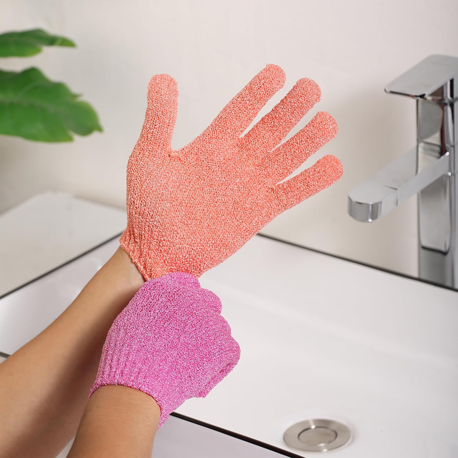 Slick- Exfoliating Gloves, 4 Pcs, Skin Exfoliator for Body, Shower Gloves, Scrub Gloves Exfoliating, Exfoliating Body Scrub Gloves, Loofah Glove, Exfoliation Mitt, Bath Gloves