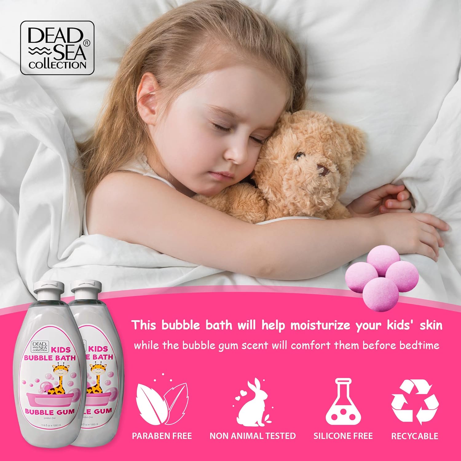 Dead Sea Collection Bubble Bath Kids with Calming Lavender Scent - Cleansing and Moisturizing Kids Bubble Bath - with Natural Dead Sea Minerals - Pack of 2 Large Bottle (33,8 fl oz Each)