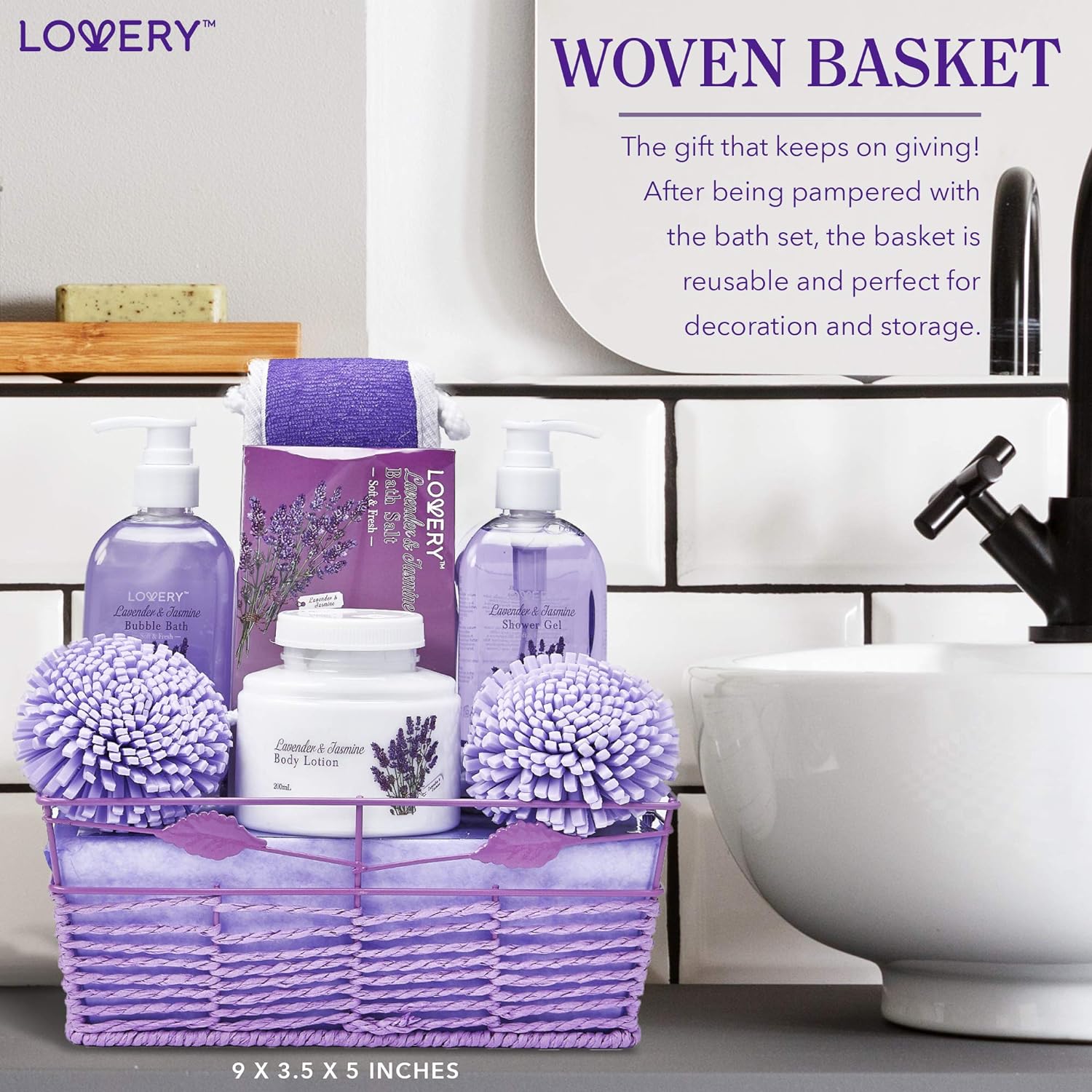 Valentine Day Gifts, Spa Gift Baskets For Women - Bath and Body Gift Basket For Women and Men – Lavender and Jasmine Home Spa Set with Body Lotions, Bubble Bath, Bath Salt and Much More, Birthday Gift