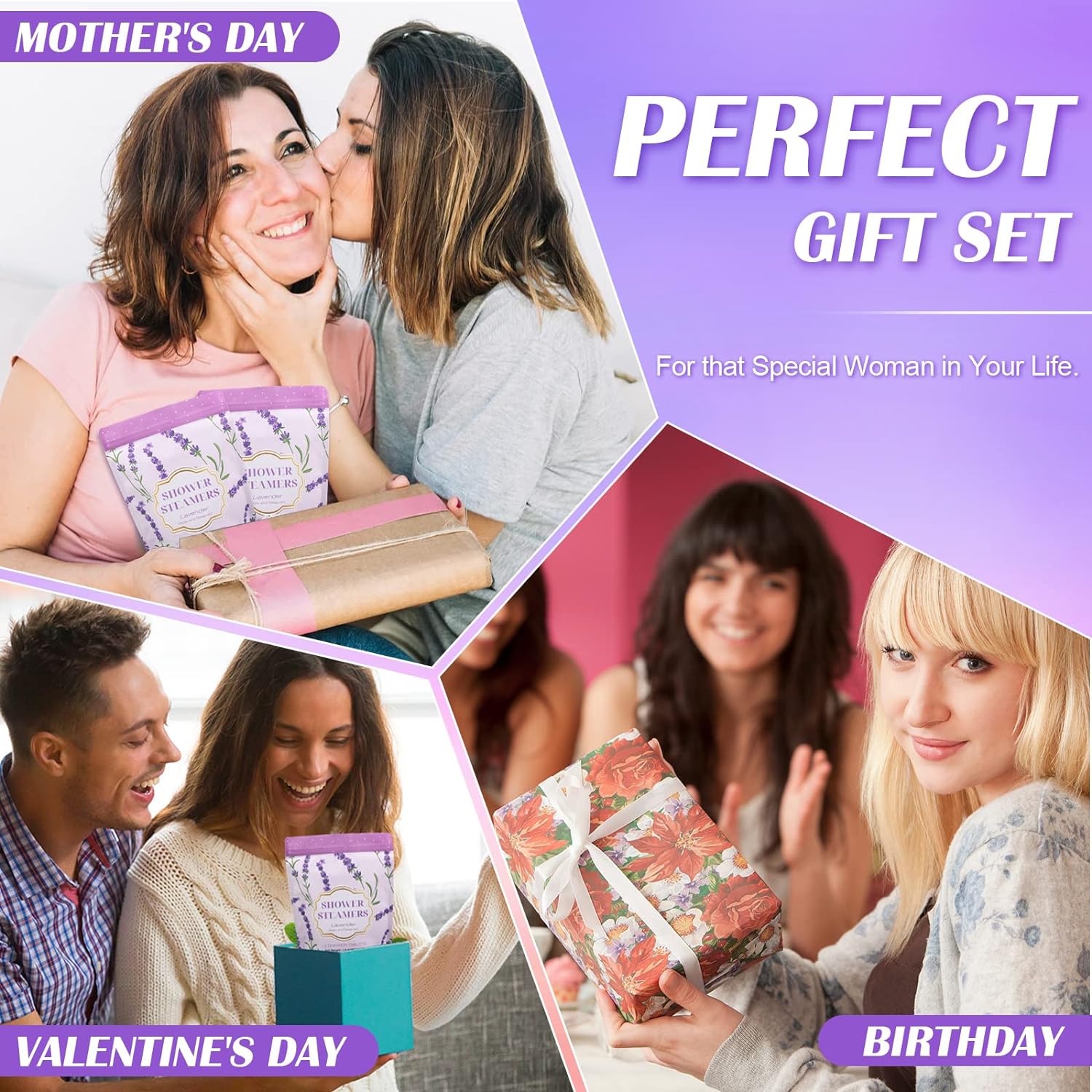 Poleview Lavender Shower Steamers Aromatherapy, Stress Relief Gifts for Women and Men, Strongly Scented Long Lasting Essential Oil Aromatherapy Shower Bombs for Self Care Relaxation Spa - 12 Packs