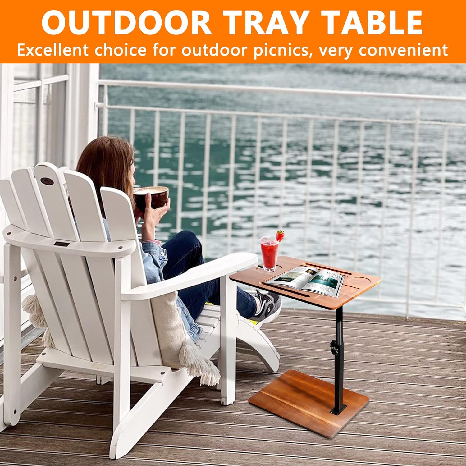 Bathtub Caddy Tray Table with Adjustable Height, Freestanding Bath Caddy Tray with Reading Rack, Tablet Holder, Cellphone Tray and Wine Glass Holder, Organizer Tray-A