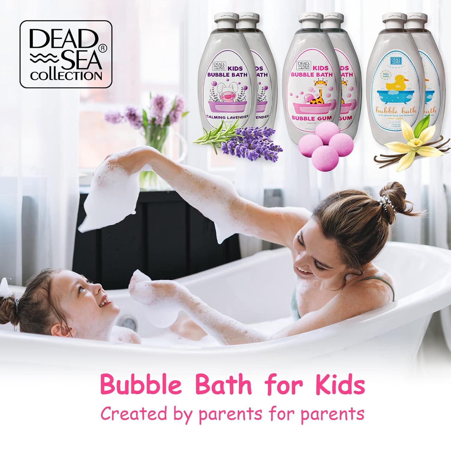 Dead Sea Collection Bubble Bath Kids with Calming Lavender Scent - Cleansing and Moisturizing Kids Bubble Bath - with Natural Dead Sea Minerals - Pack of 2 Large Bottle (33,8 fl oz Each)
