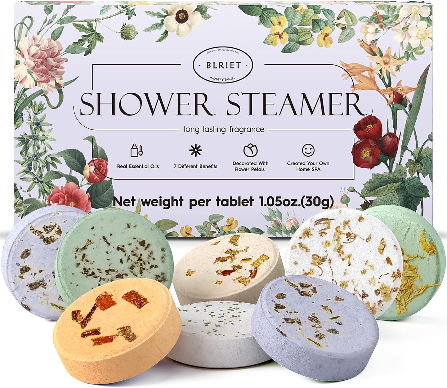 Shower Steamers Aromatherapy Christmas Gifts Stocking Stuffers for Women 8 PCS, BLRIET Shower Bombs Birthday Gift for Mom with Lavender Natural Essential Oils, Self Care & Relaxation Gifts for Lover