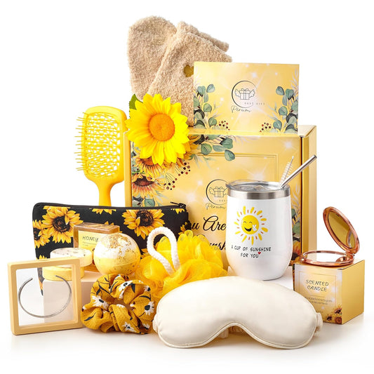 Piruon 13 Pcs Self Care and Birthday Gift box for Women - Valentines Spa Gift Set with Bath Care and Relaxing Gifts for Women - Mom, Wife - Tumbler, Scented Candle, Bath Bomb ,Soap,Hair Brush,Bracelet