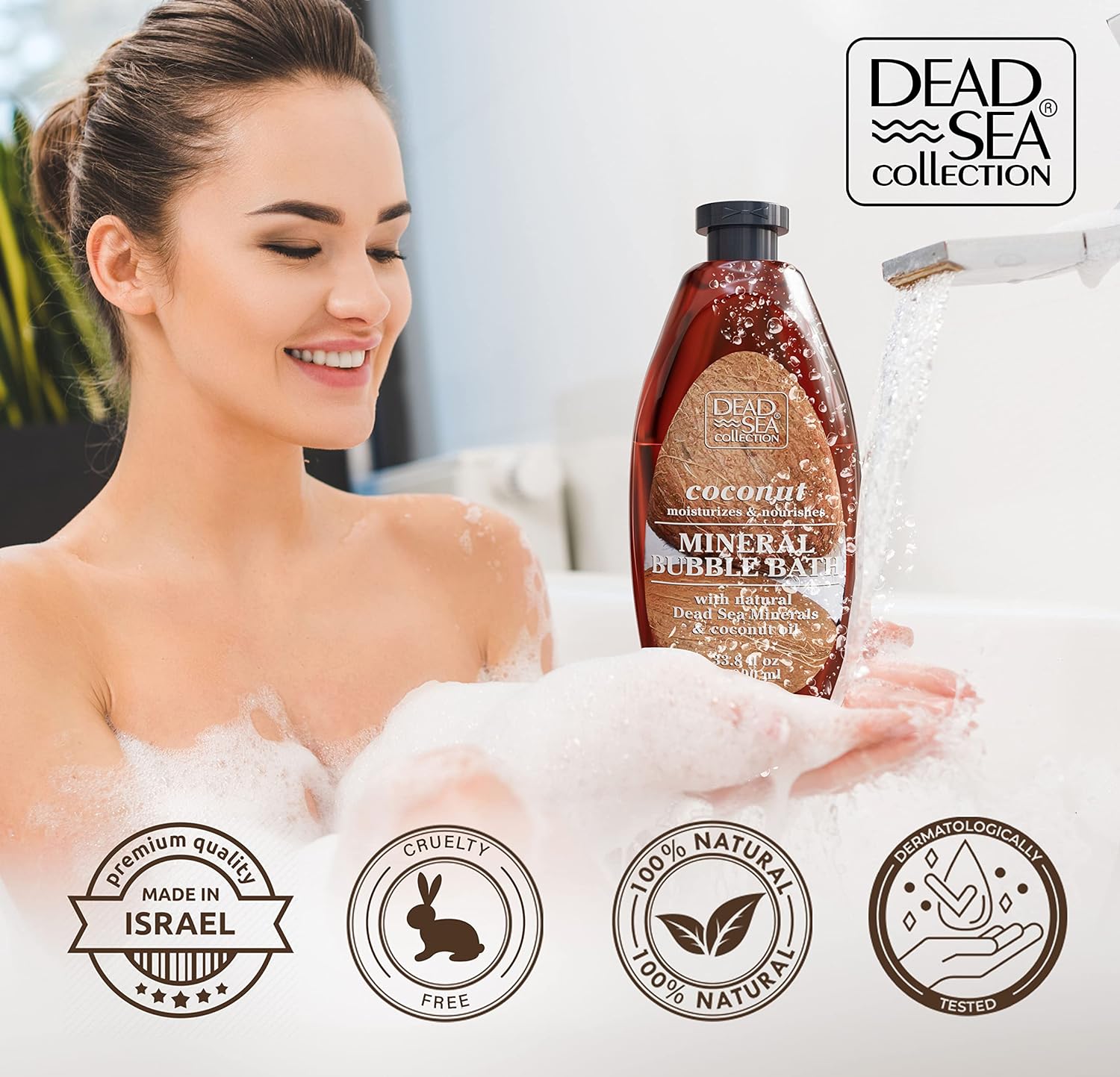 Dead Sea Collection Bubble Bath for Women and Men - with Coconut Oil and Natural Minerals - Nourishing and Moisturizing Skin - Pack of 2 (67.6 fl.oz)