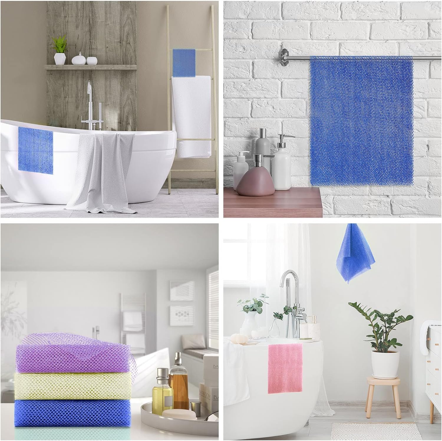 UJFQBH 3 Pieces African Bath Sponge African Net Long Net Bath Sponge Exfoliating Shower Body Scrubber Back Scrubber Skin Smoother,Great for Daily Use (Pink,Yellow,Purple)