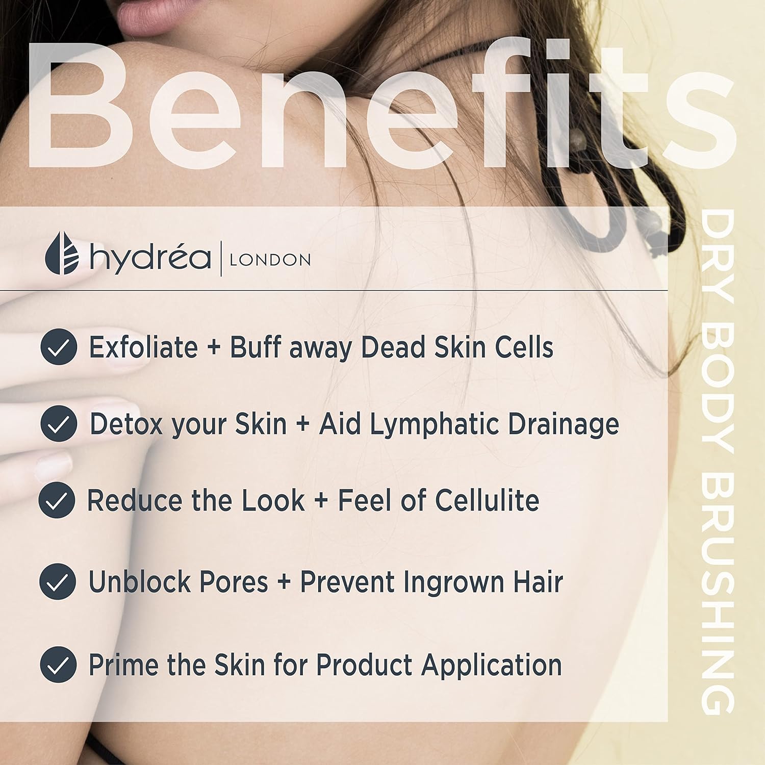 Hydrea London Dry Brushing Body Brush with Cactus Bristle - Dry Brush for Skin, Cellulite Remover, Vegan Best Dry Brush for Flawless Skin, Helps Improve Lymphatic Drainage - FSC® Certified Beechwood.
