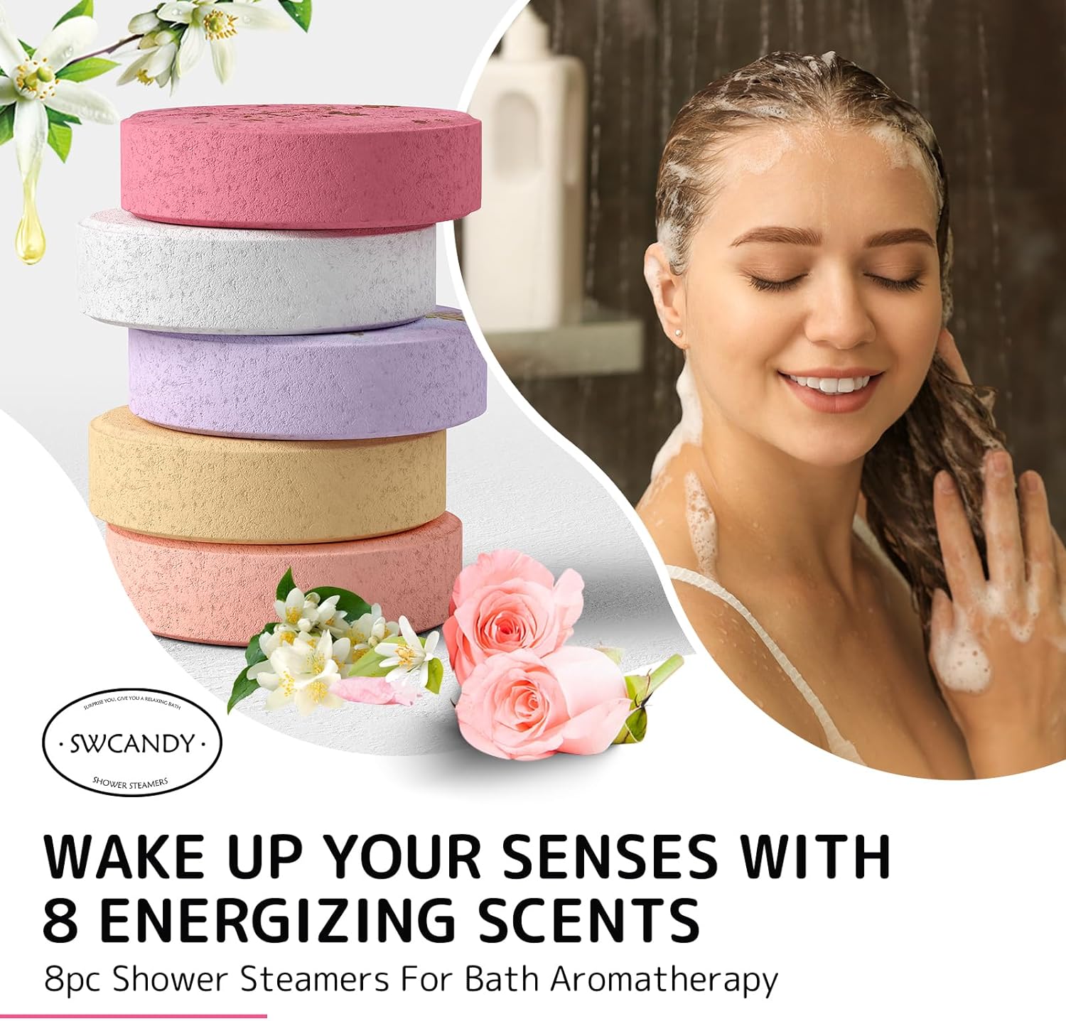 SWCANDY Shower Steamers Aromatherapy, 18 PCS Eucalyptus for Shower Christmas Stocking Stuffers for Women, Self Care & Spa Gifts with Lavender Natural Essential Oils