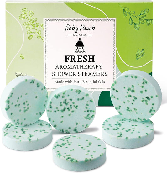 Shower Steamers Aromatherapy 6 Packs Shower Tablets with Essential Oil for Home SPA & Self Care, Stress Relief, Birthday Gifts for Women and Men, Eucalyptus Shower Bath Bombs - BABYPEACH