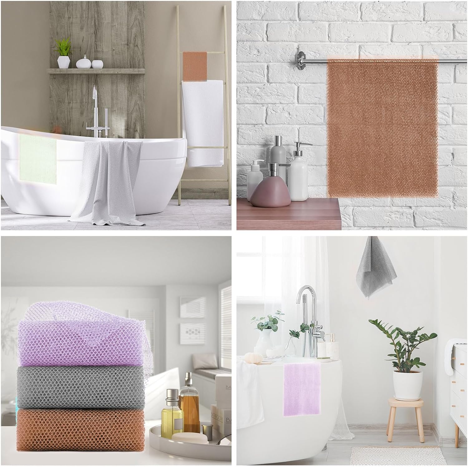 UJFQBH 3 Pieces African Bath Sponge African Net Long Net Bath Sponge Exfoliating Shower Body Scrubber Back Scrubber Skin Smoother,Great for Daily Use (Pink,Yellow,Purple)