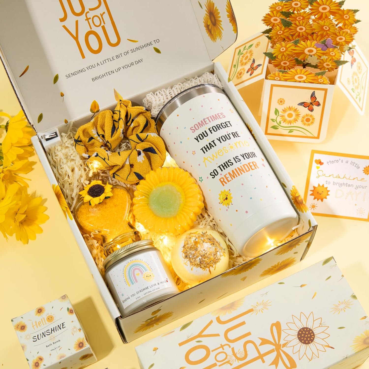 Yseoul Birthday Gifts for Women, Sunflower Gifts Sending Sunshine, 10 Pcs Get Well Soon Gifts Basket Unique Birthday Gifts Box for Thinking of You Her Sister Best Friend