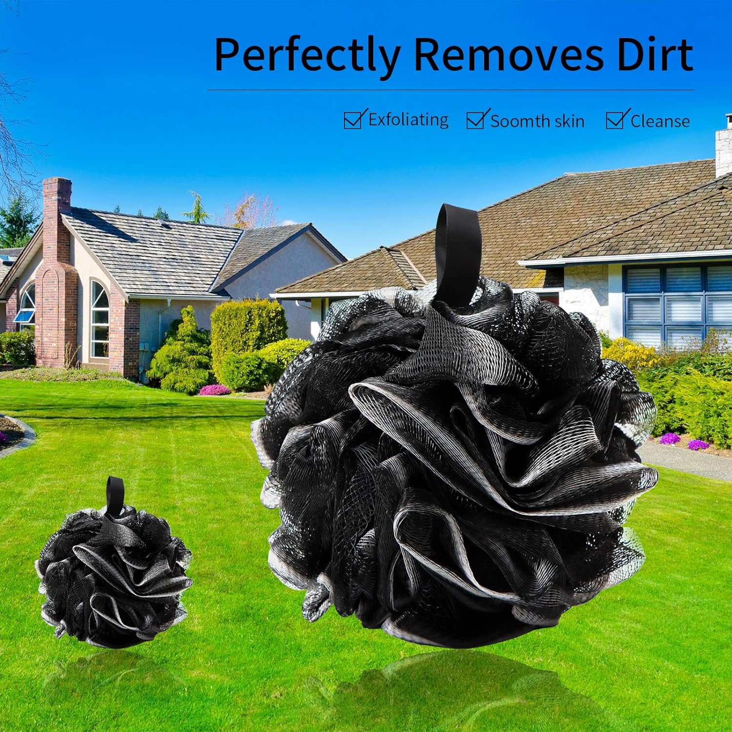 FARMOGA Bath Loofah Sponge Back Scrubber Shower Sponge Soft Mesh Exfoliator Pouf Shower Ball Bath Sponges for Women and Men Bath Accessories (4Pcs 50g Multi Colour)