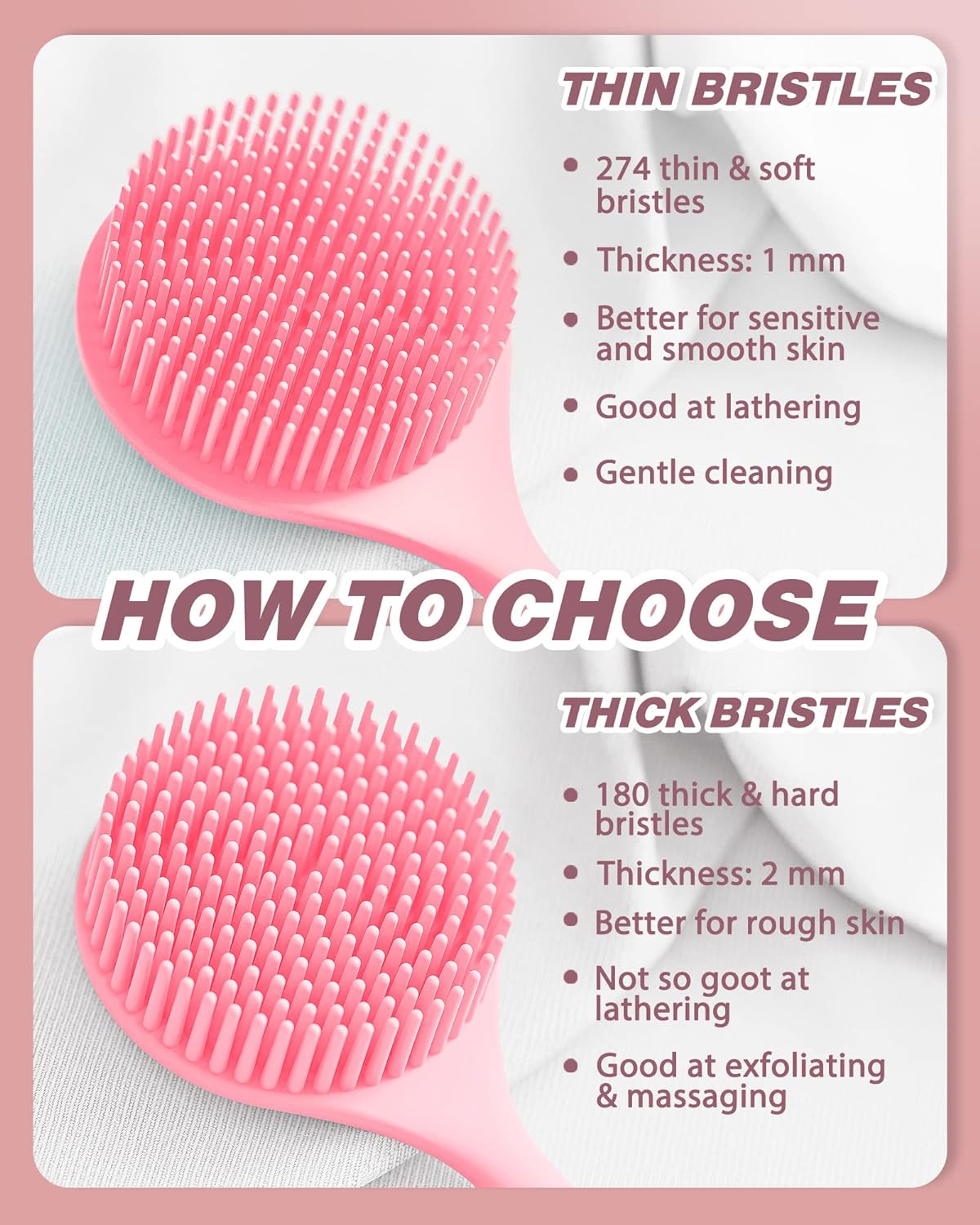 Manmihealth Silicone Back Scrubber(Thick Bristles) & Soft Bath Glove Set, Super-Exfoliating Body Scrubber & Super-Lathering Shower Brush Combination, with a Free Hook.(Black)