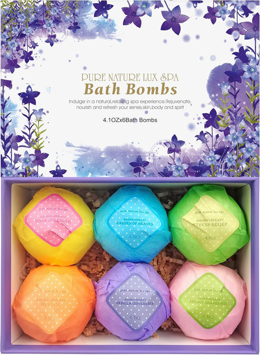 Bath Bombs Gift Set - Ultra Bubble XXL Fizzies (6 x 4.1 oz) with Natural Dead Sea Salt Cocoa and Shea Essential Oils, The Best Birthday Gift Idea for Her/Him, Wife, Girlfriend, Women, Kids
