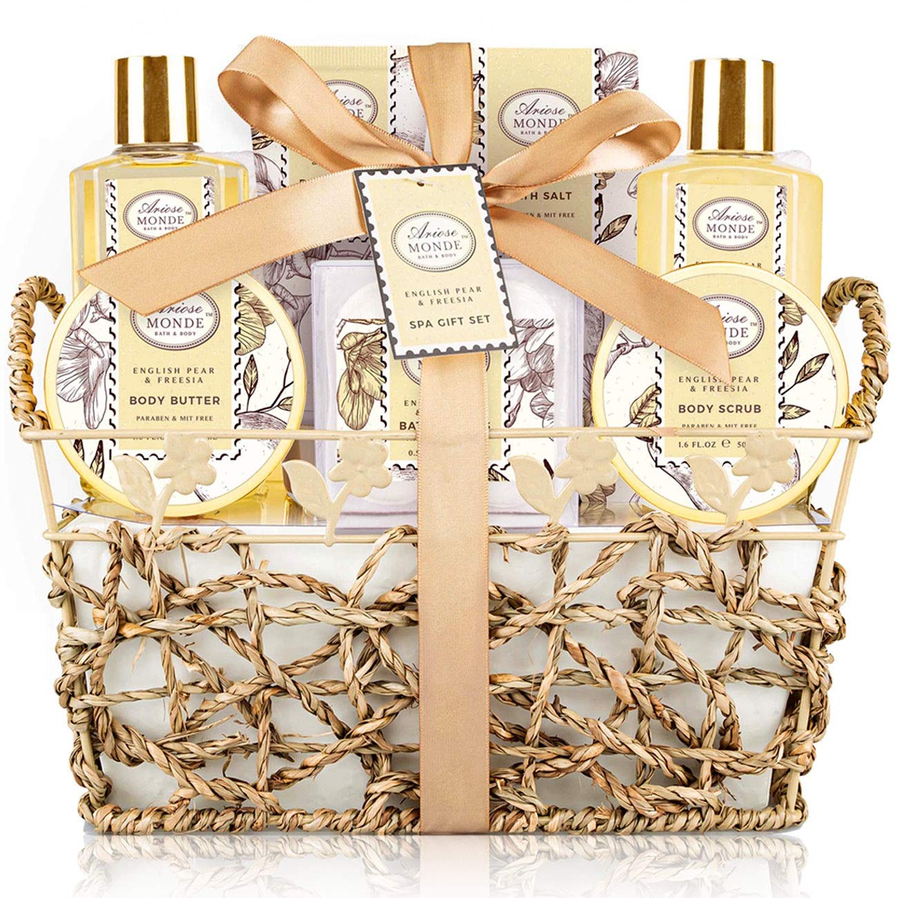 Home Spa Gift Basket, Bath Spa Kit for Women, with Body Lotion, Shower Gel, Bubble Bath, Body Scrub, Bath Salt, Bath Bomb, Bath Gift Set for Mother, Wife Her, with Magnolia and Jasmine Scent
