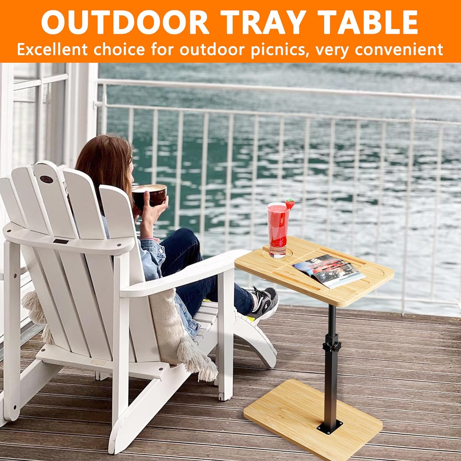 Bathtub Caddy Tray Table with Adjustable Height, Freestanding Bath Caddy Tray with Reading Rack, Tablet Holder, Cellphone Tray and Wine Glass Holder, Organizer Tray-A