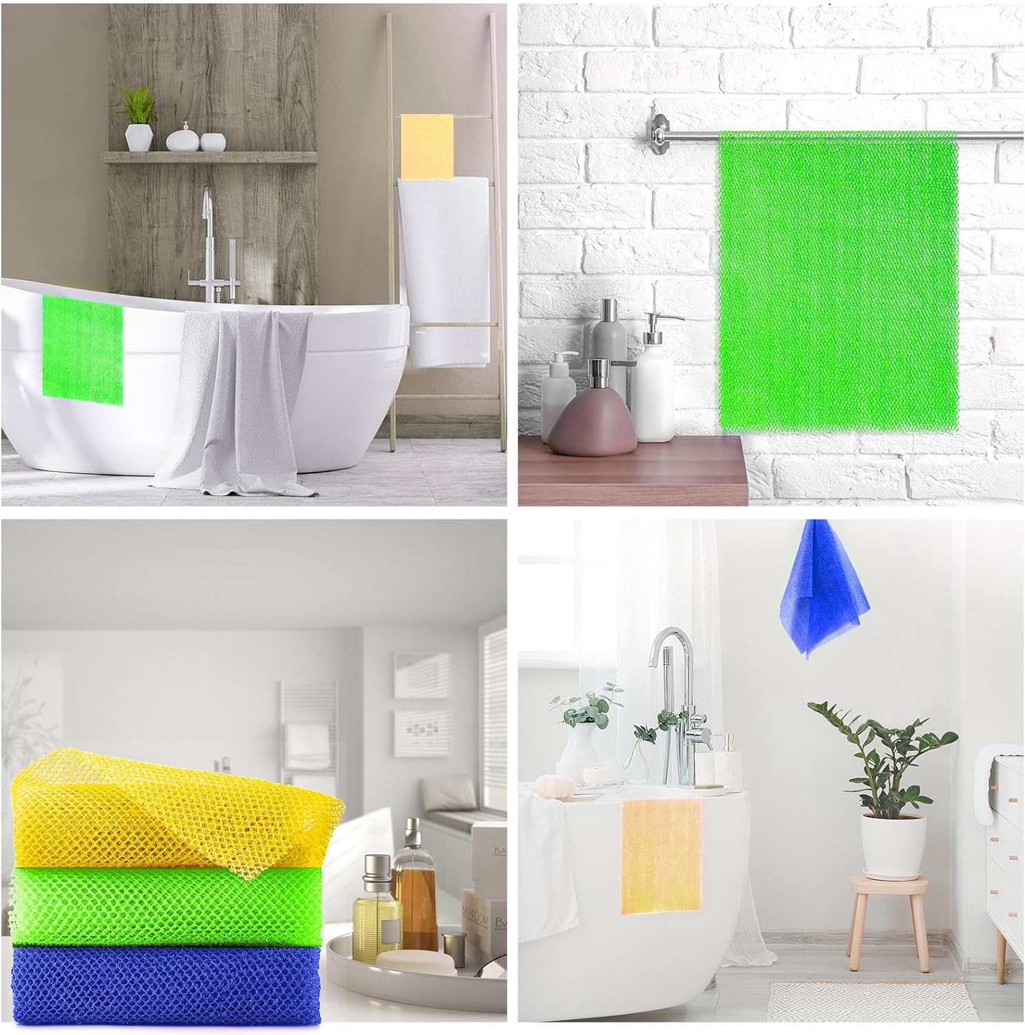 UJFQBH 3 Pieces African Bath Sponge African Net Long Net Bath Sponge Exfoliating Shower Body Scrubber Back Scrubber Skin Smoother,Great for Daily Use (Pink,Yellow,Purple)