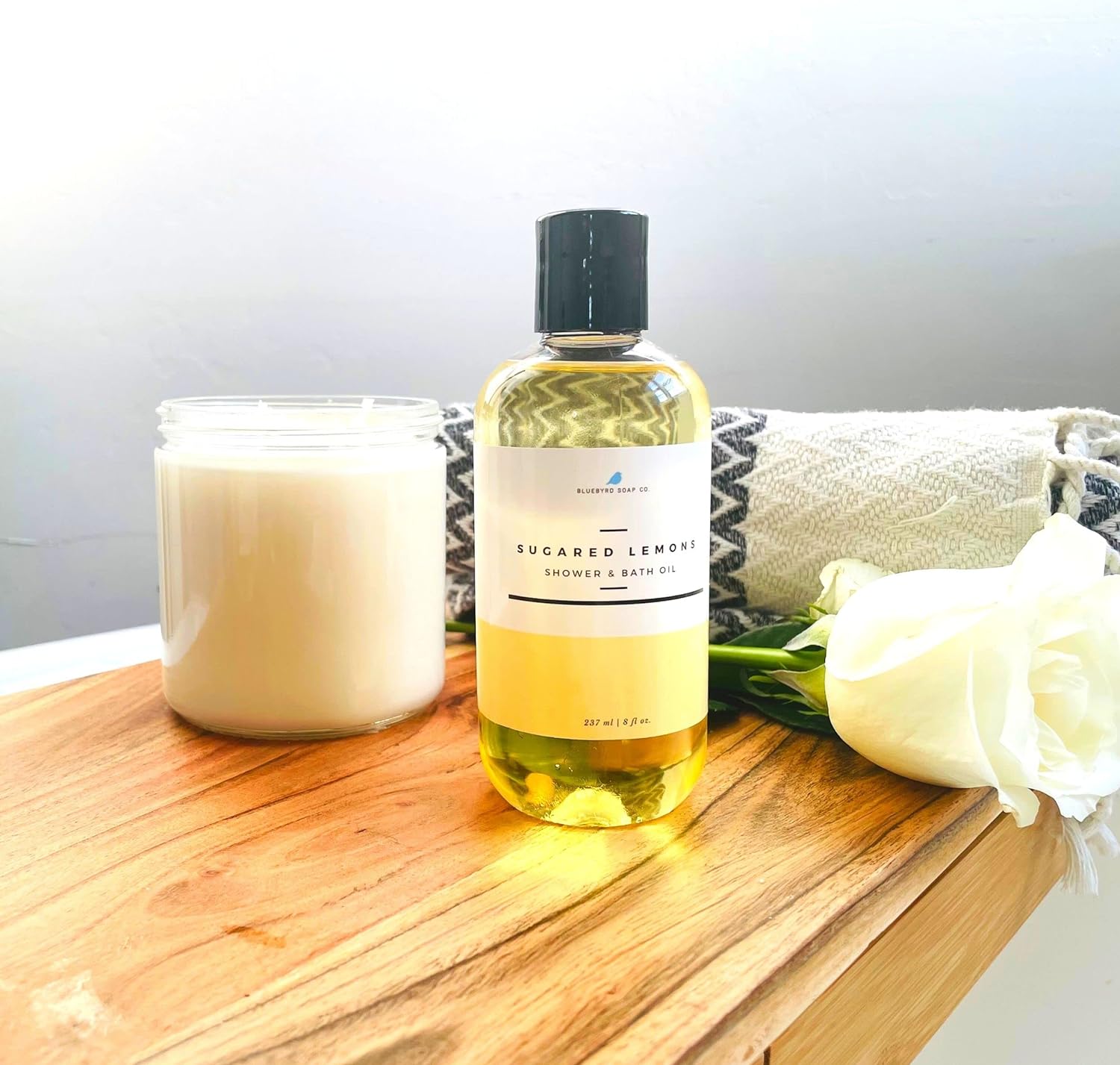 Bluebyrd Soap - White Tea Shower Oil & Bath Oil | Hydrating Plant Based Oils for Bath & Shower | Natural Body Oil Moisturizer | Revitalizing Clean Beauty Bath Oil (White Tea)