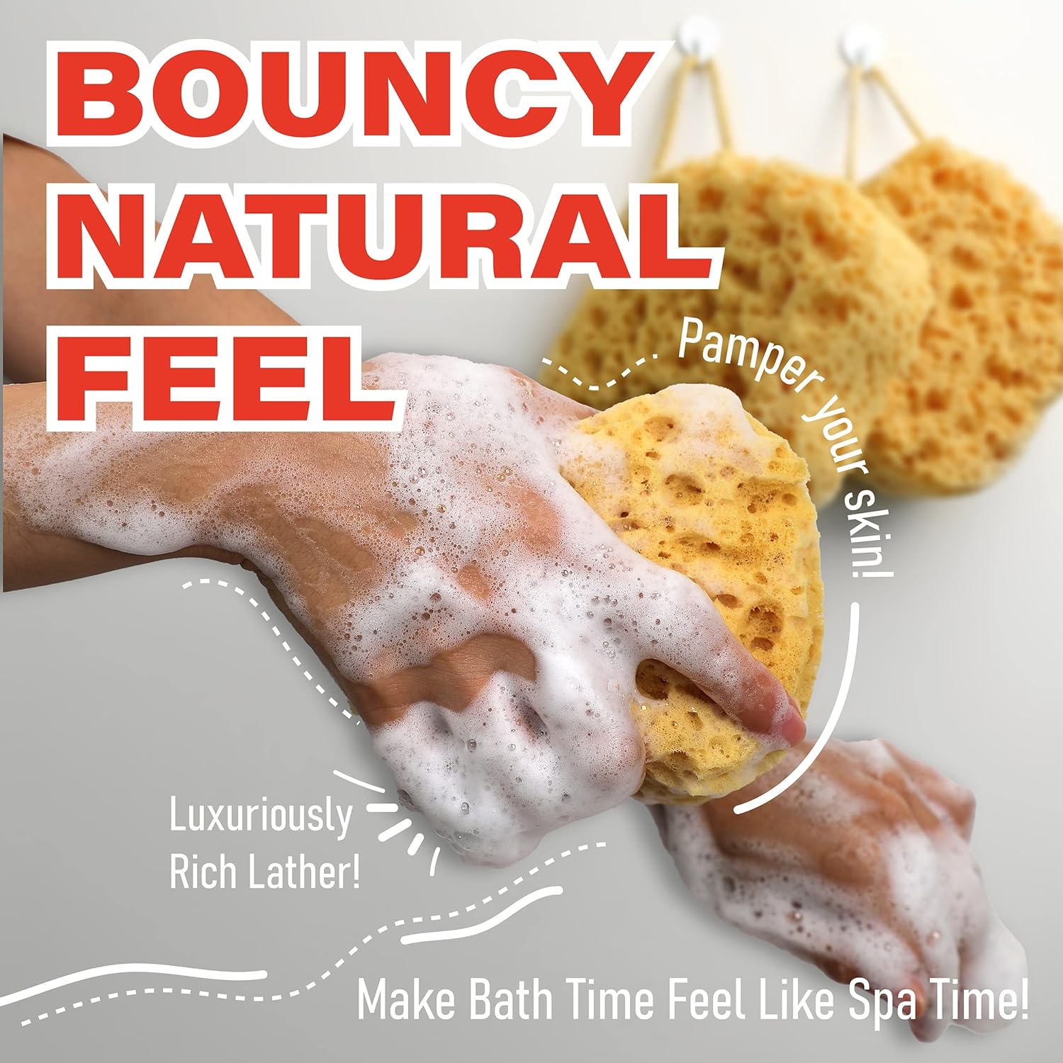 myHomeBody Premium Bath Sponge, Foam Loofah Sponge, Body Sponge for Shower - Large Size, Lots of Lather, Curvy, 3 Pack