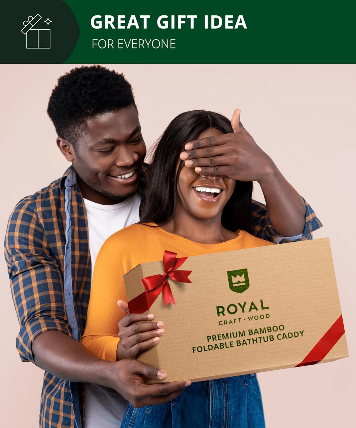 ROYAL CRAFT WOOD Foldable Bathtub Tray Caddy Bamboo Bathtub Tray Expandable, Bath Tub Table Caddy with Extending Sides - Free Soap Dish