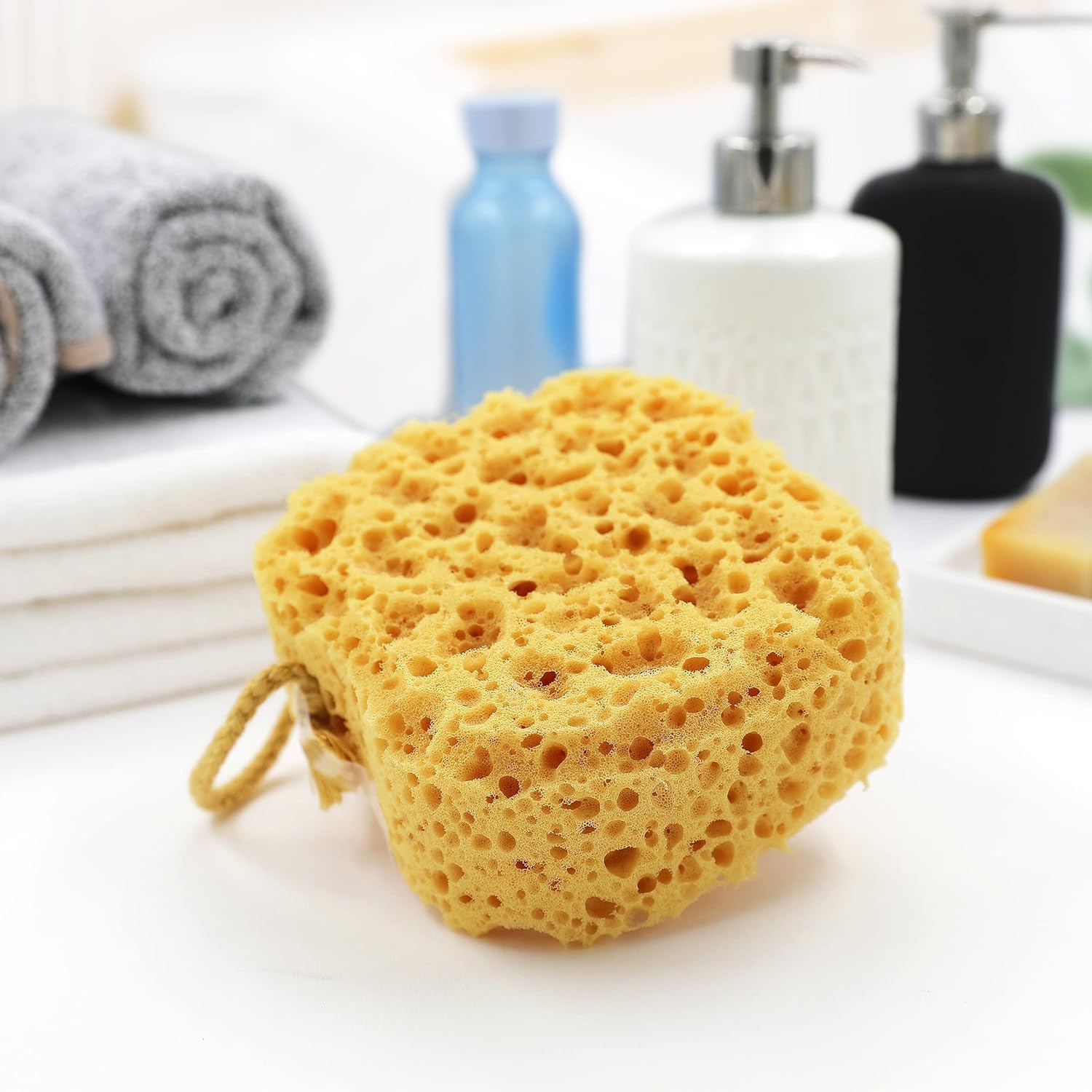 myHomeBody Premium Bath Sponge, Foam Loofah Sponge, Body Sponge for Shower - Large Size, Lots of Lather, Curvy, 3 Pack