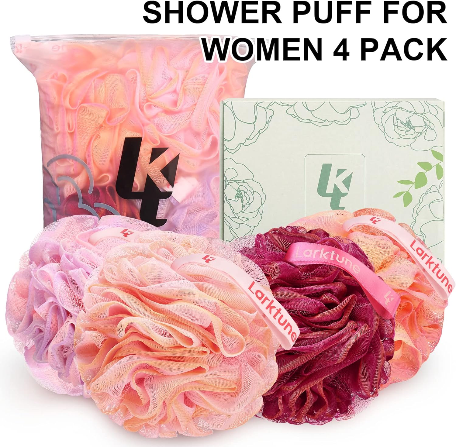 Shower Loofah Bath Sponge 75g - 4 Pack Large Soft Nylon Mesh Puff for Men, Loofah Shower Exfoliating Scrubber Pouf, Full Cleanse, Beauty Bathing Accessories