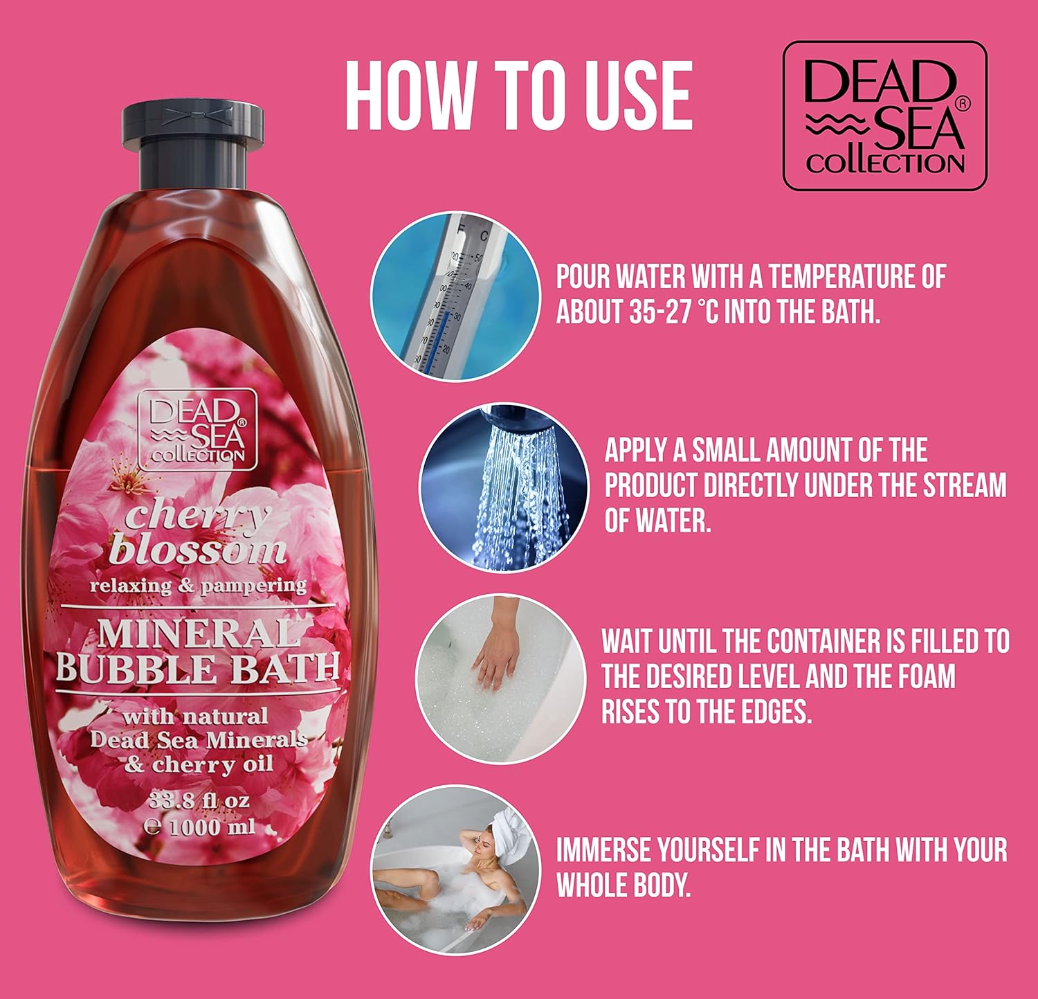 Dead Sea Collection Bubble Bath for Women and Men - with Coconut Oil and Natural Minerals - Nourishing and Moisturizing Skin - Pack of 2 (67.6 fl.oz)