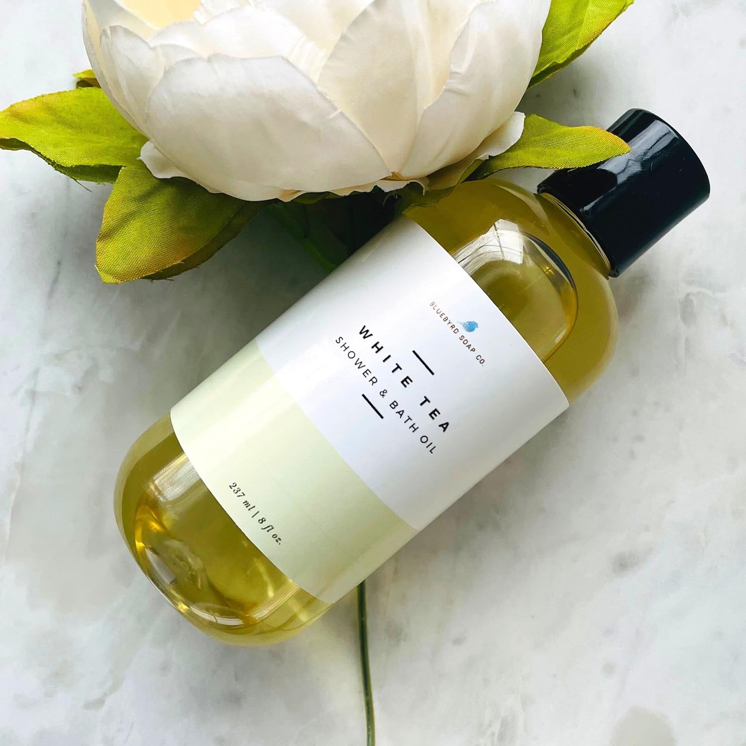 Bluebyrd Soap - White Tea Shower Oil & Bath Oil | Hydrating Plant Based Oils for Bath & Shower | Natural Body Oil Moisturizer | Revitalizing Clean Beauty Bath Oil (White Tea)