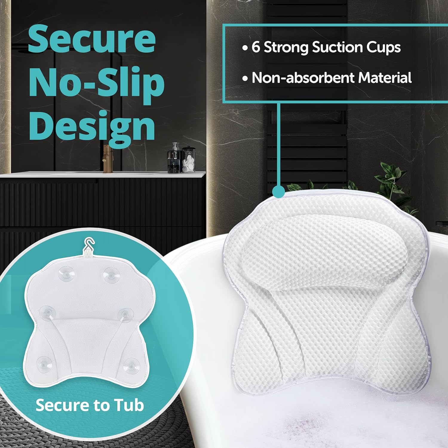 Bath Pillow Bathtub Pillow Back Neck Support Pillow, Spa Cushion for Tub, Relaxing Headrest Bath Pillow, Portable Washable Bathtub Accessories with 3D Air Mesh Thick Soft Bath Pillow, White