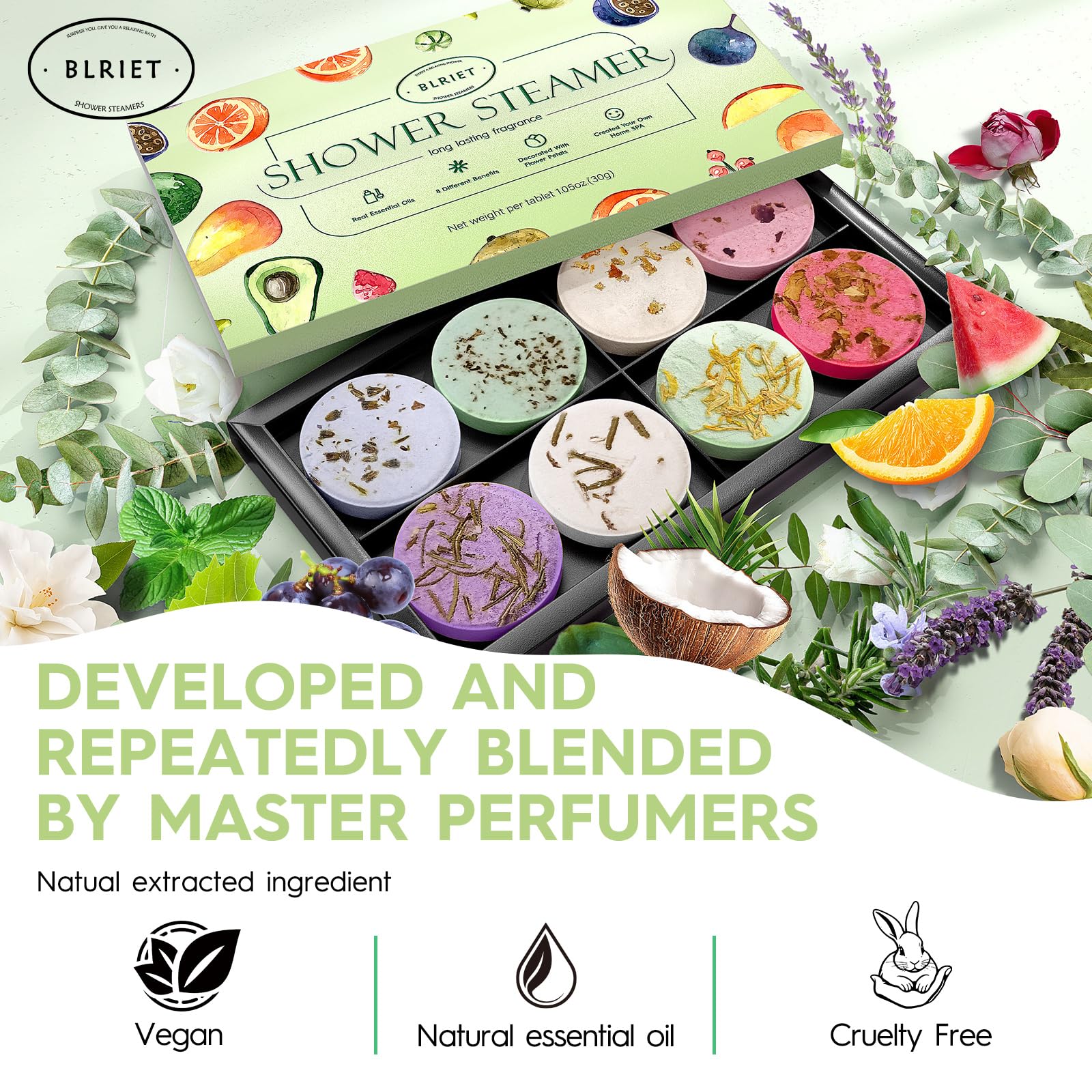 Shower Steamers Aromatherapy BLRIET 8 Pack Gifts for Women, Birthday Christmas White Elephant Gifts Stocking Stuffers for Adults Her Mom Him Home Spa Gym Natural Essential Oil Self Care Relaxation