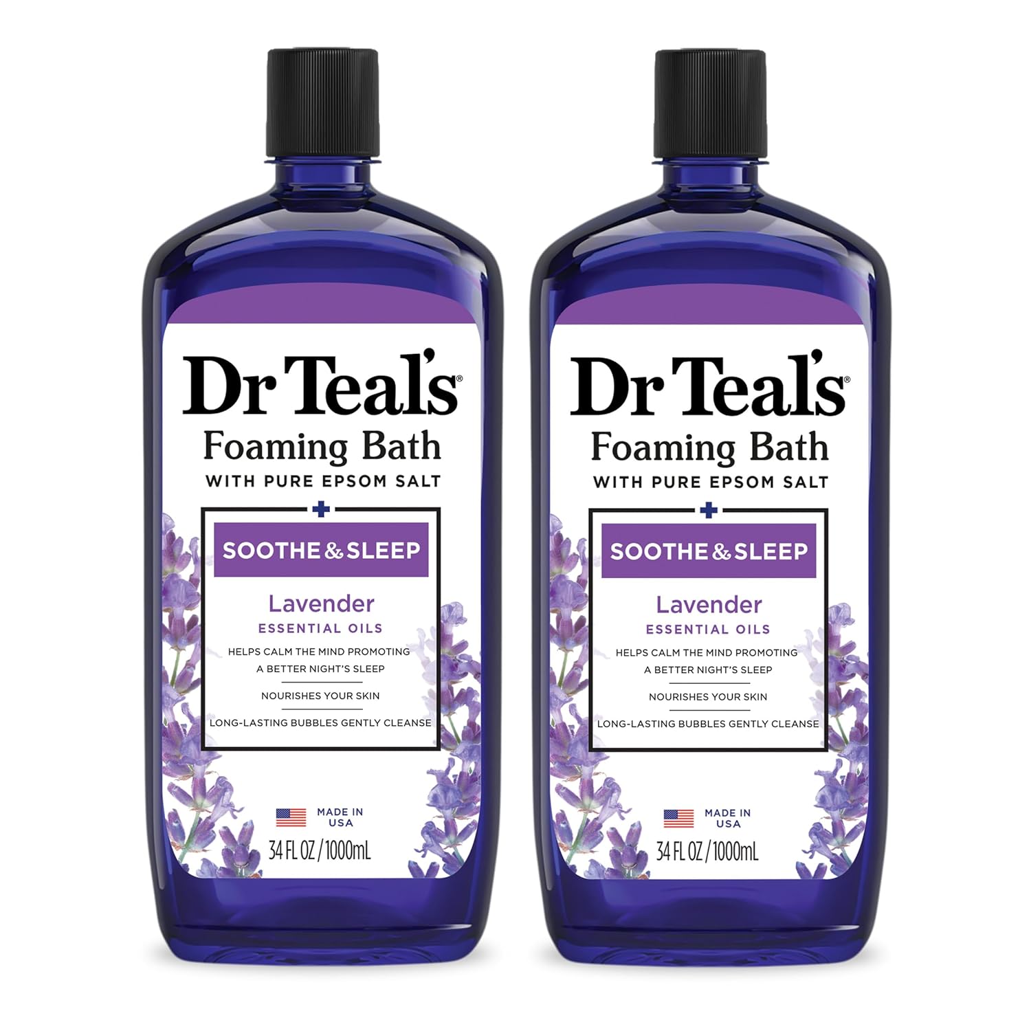Dr Teal's Foaming Bath with Pure Epsom Salt, Sleep Blend with Melatonin, Lavender & Chamomile Essential Oils, 34 fl oz (Pack of 4) (Packaging May Vary)