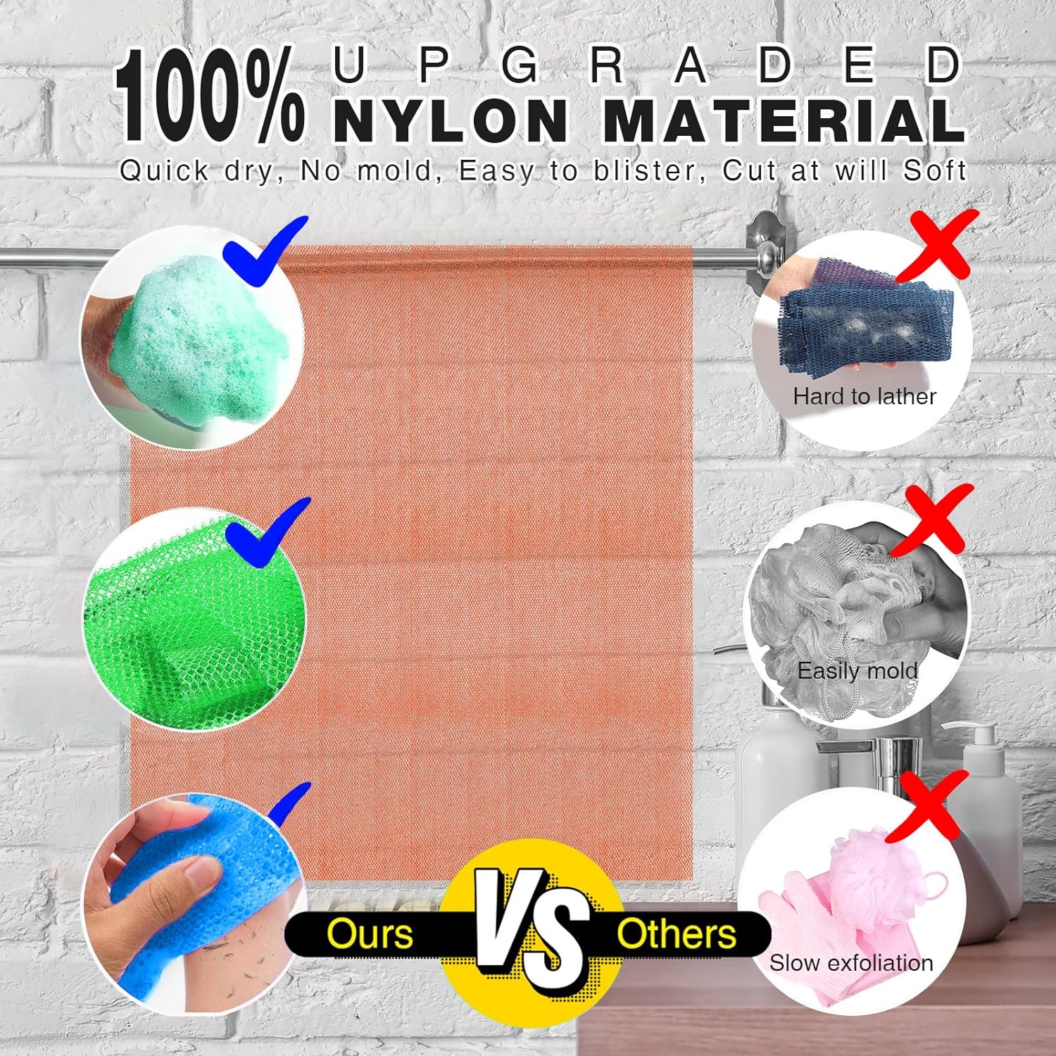 UJFQBH 3 Pieces African Bath Sponge African Net Long Net Bath Sponge Exfoliating Shower Body Scrubber Back Scrubber Skin Smoother,Great for Daily Use (Pink,Yellow,Purple)