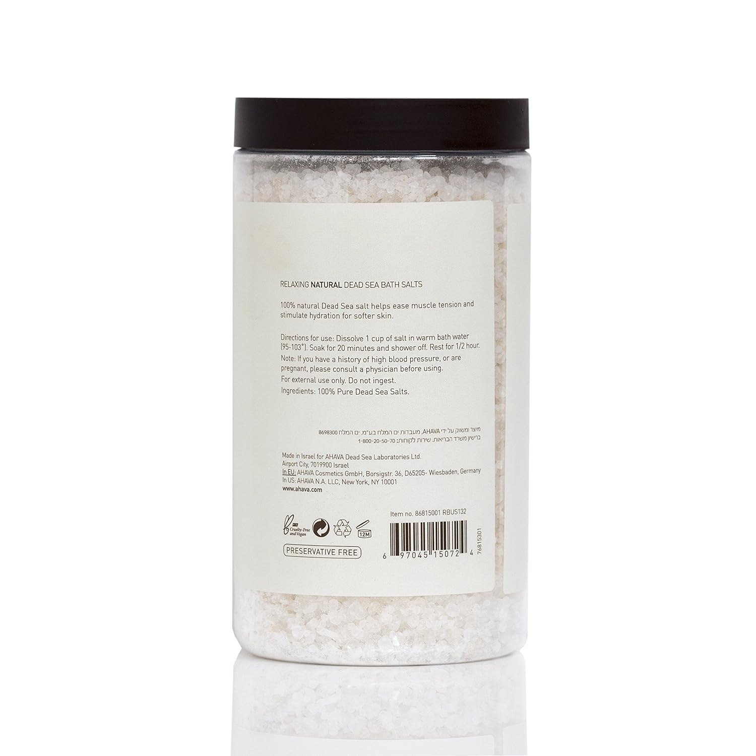 AHAVA Dead Sea Mineral Bath Salt- Intense Relaxation for Body & Mind, Elevates Moisture, Softens & Eases Sore Muscles, Enriched by Exclusive Dead Sea Salt & Osmoter blend, 32 oz