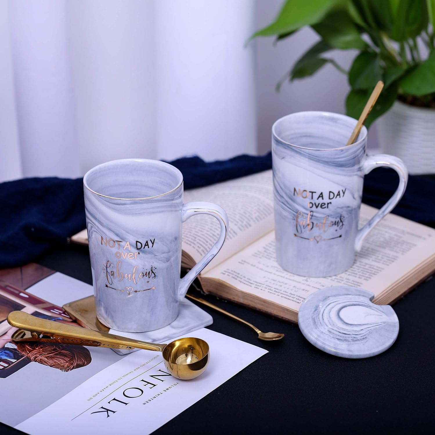 Jumway Not A Day Over Fabulous Mug Gifts Set- Birthday Gifts for Women - Funny Birthday Gift Ideas for Her,Friends, Coworkers, Her, Wife, Mom, Daughter, Sister, Aunt Ceramic Marble Mug 14 Oz